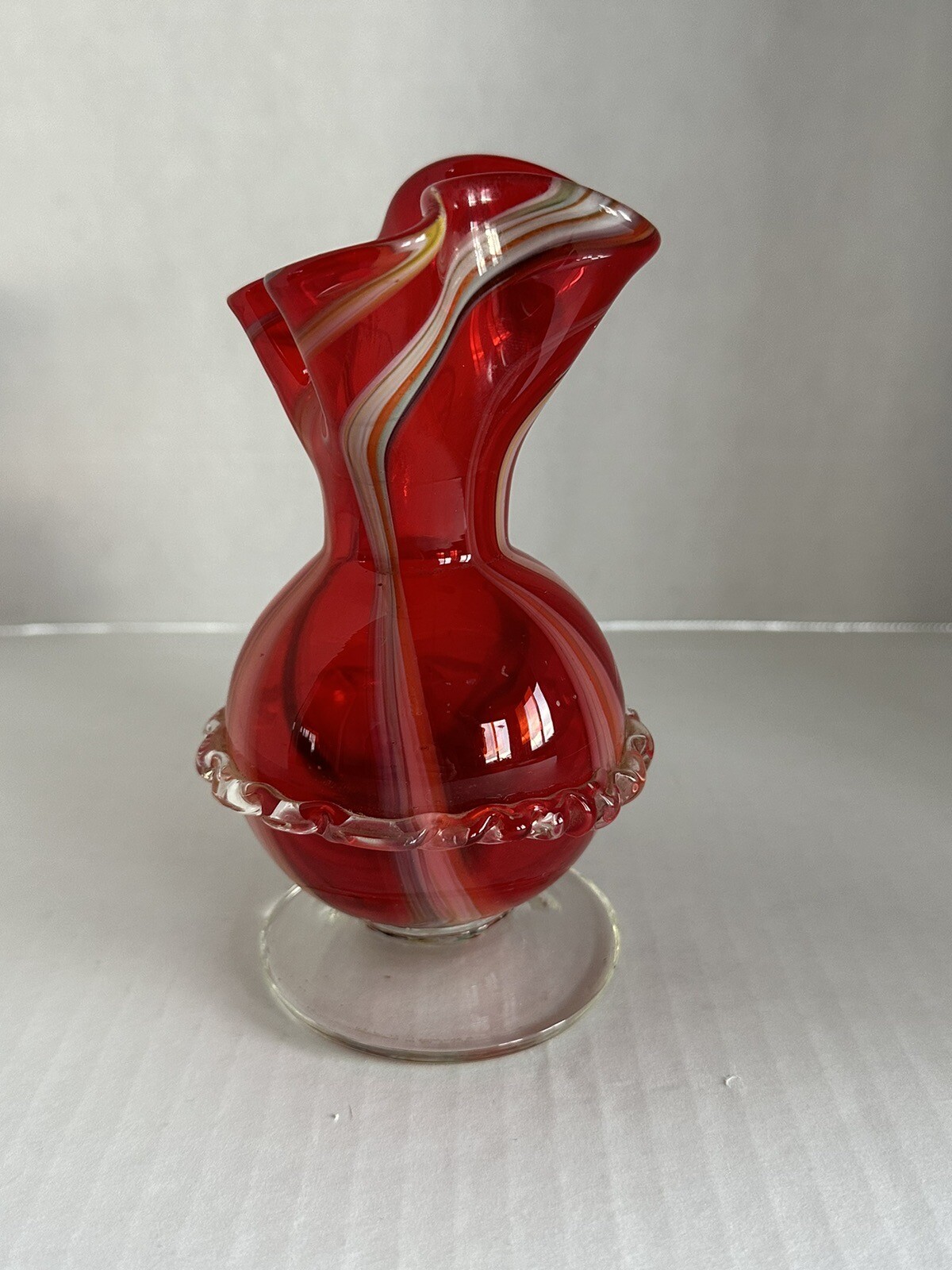VTG Red White Blue Yellow green swirl Art Glass Vase Lutetian Italy