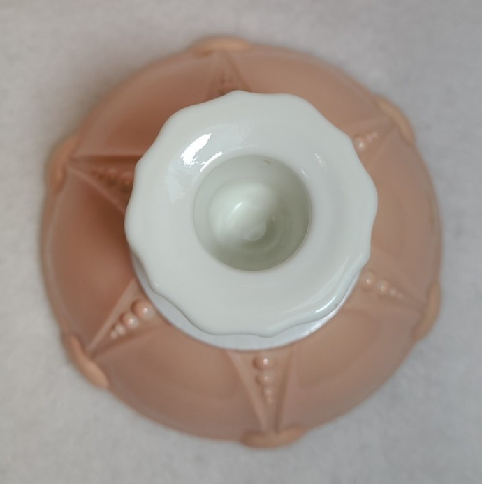 Vintage Anchor Hocking Oyster & Pearl White w/ Fired-on Pink Candle Stick Holder