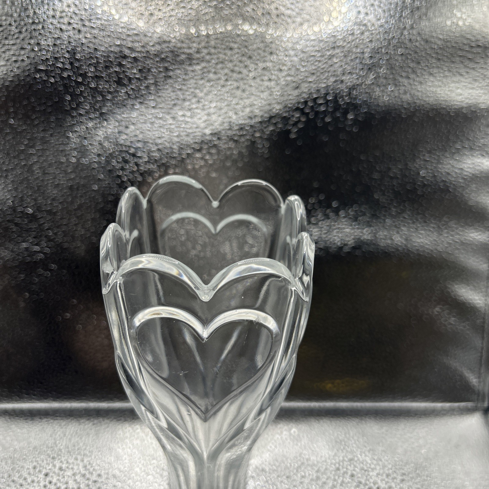 DePlomb Crystal Lead Heart Vase Scalloped Top 8in Tall