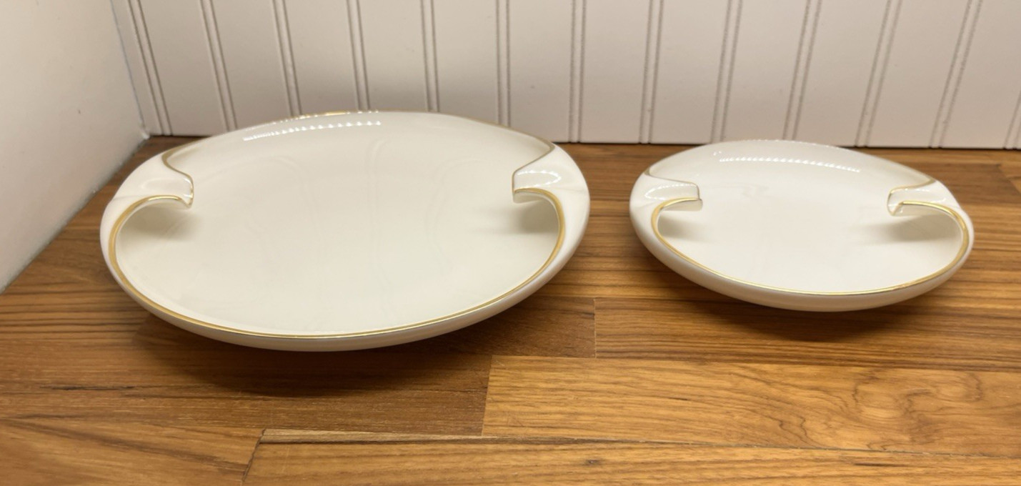 Lenox Ashtray Vintage USA Bone China Ivory 24k Gold Trim Two Cigarette Rest Pair