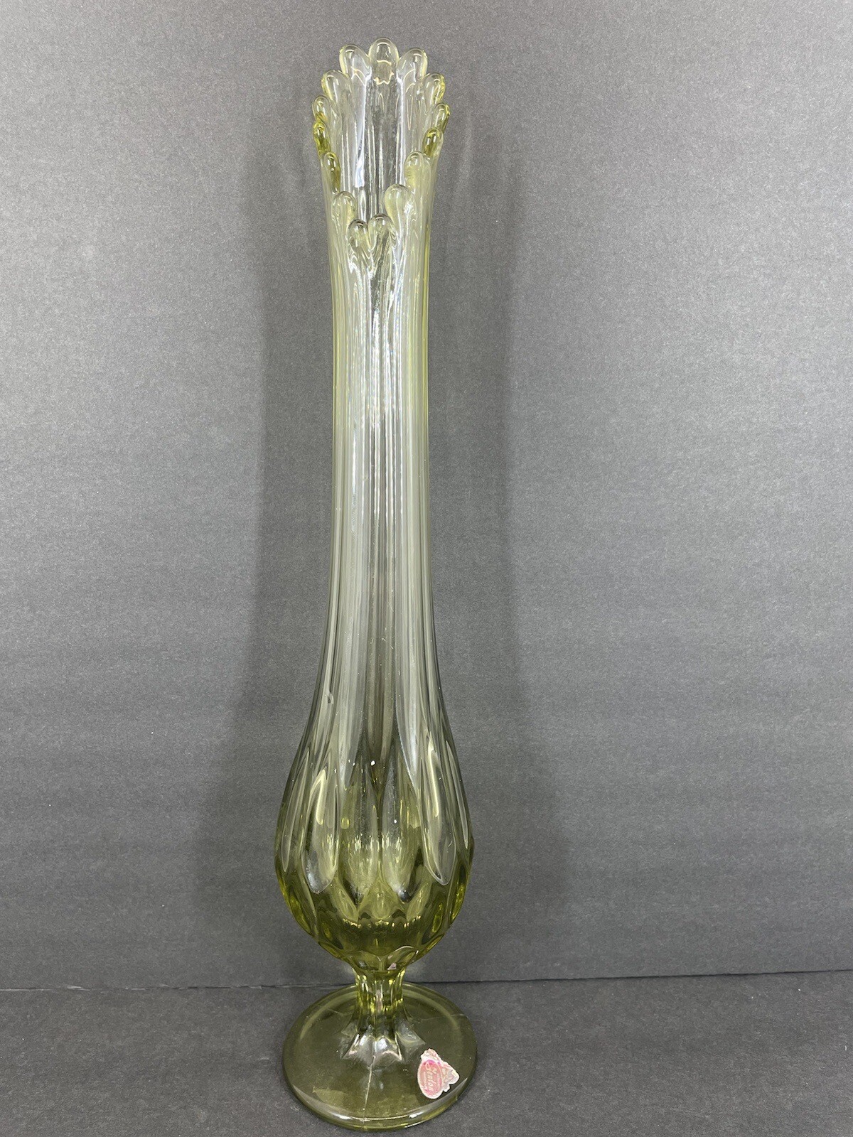 Vintage Fenton Colonial Green Swung Glass Vase Thumbprint 16“ Tall Footed