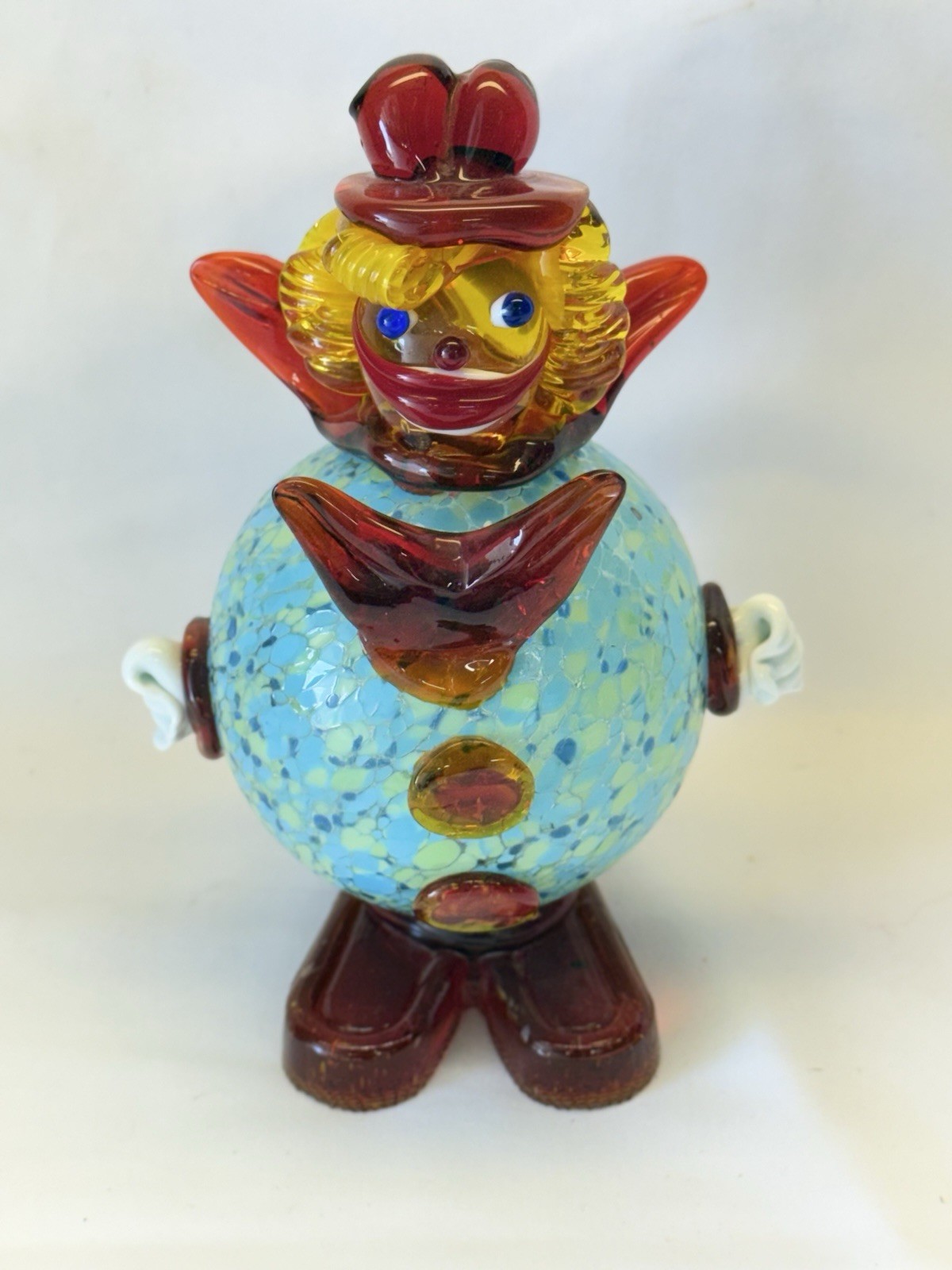 Vintage Murano Hand Blown Glass Clown Round Belly Confetti Figurine Italy