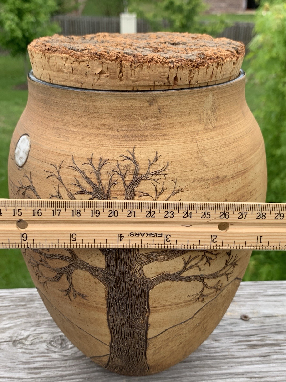 Lg Southwestern MH Studio Pottery Vase Tree Cap Mountains Deer Lidded 11” Signed