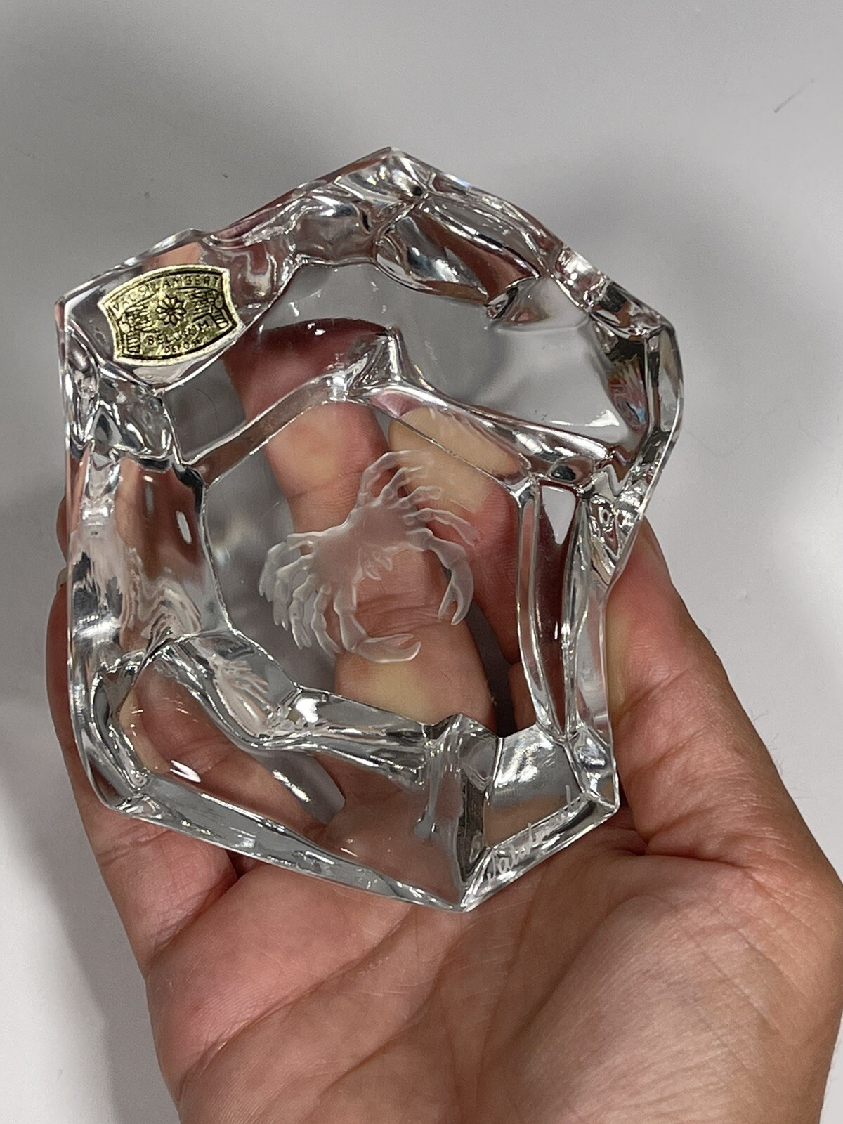 3 Set Cancer Paperweight 2 Val St Lambert Zodiac Rock Crystal + 1 Ekenas Sweden