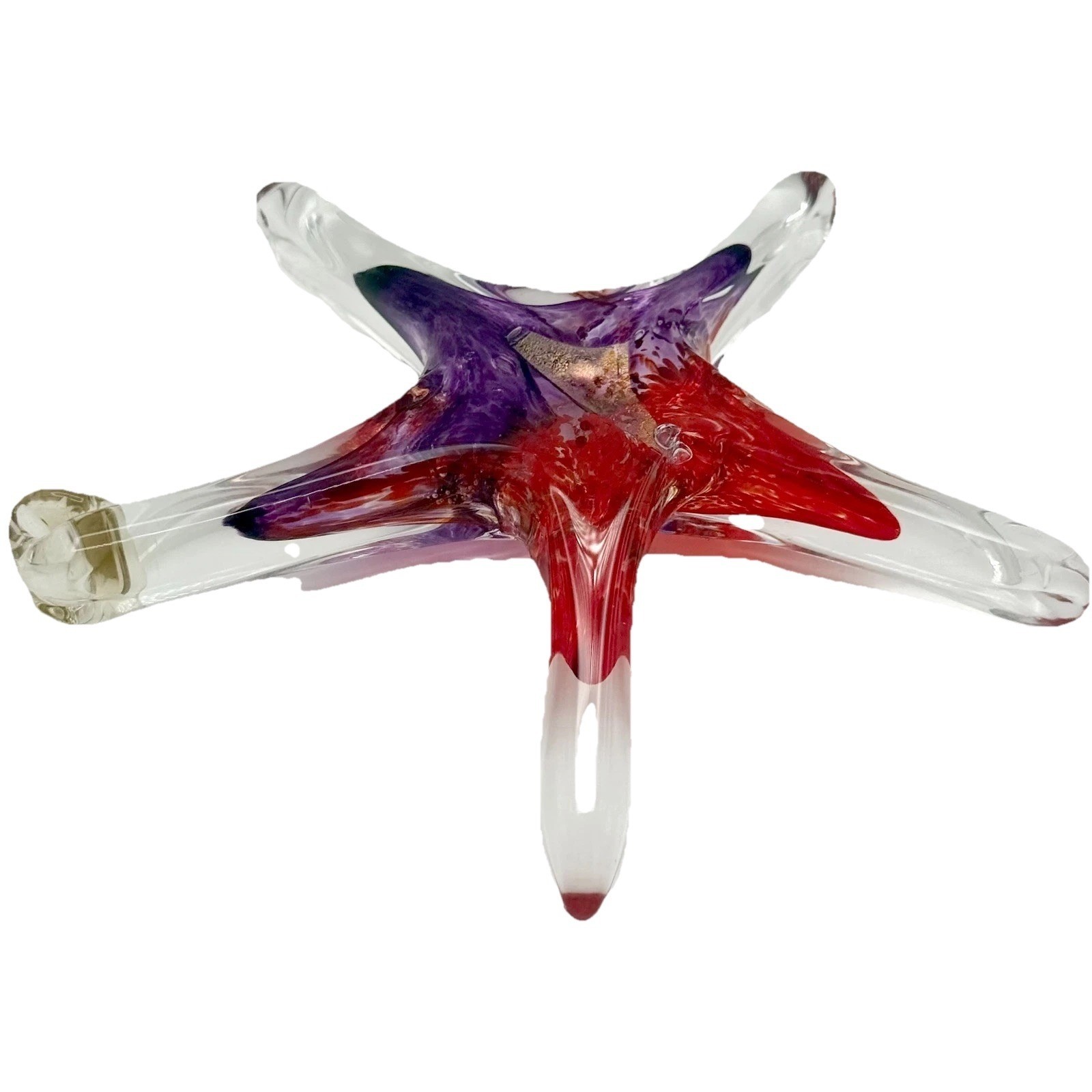Luke Adams Signed Art Glass Starfish Red Purple Clear Hand Blown Sea Star ~ 6″