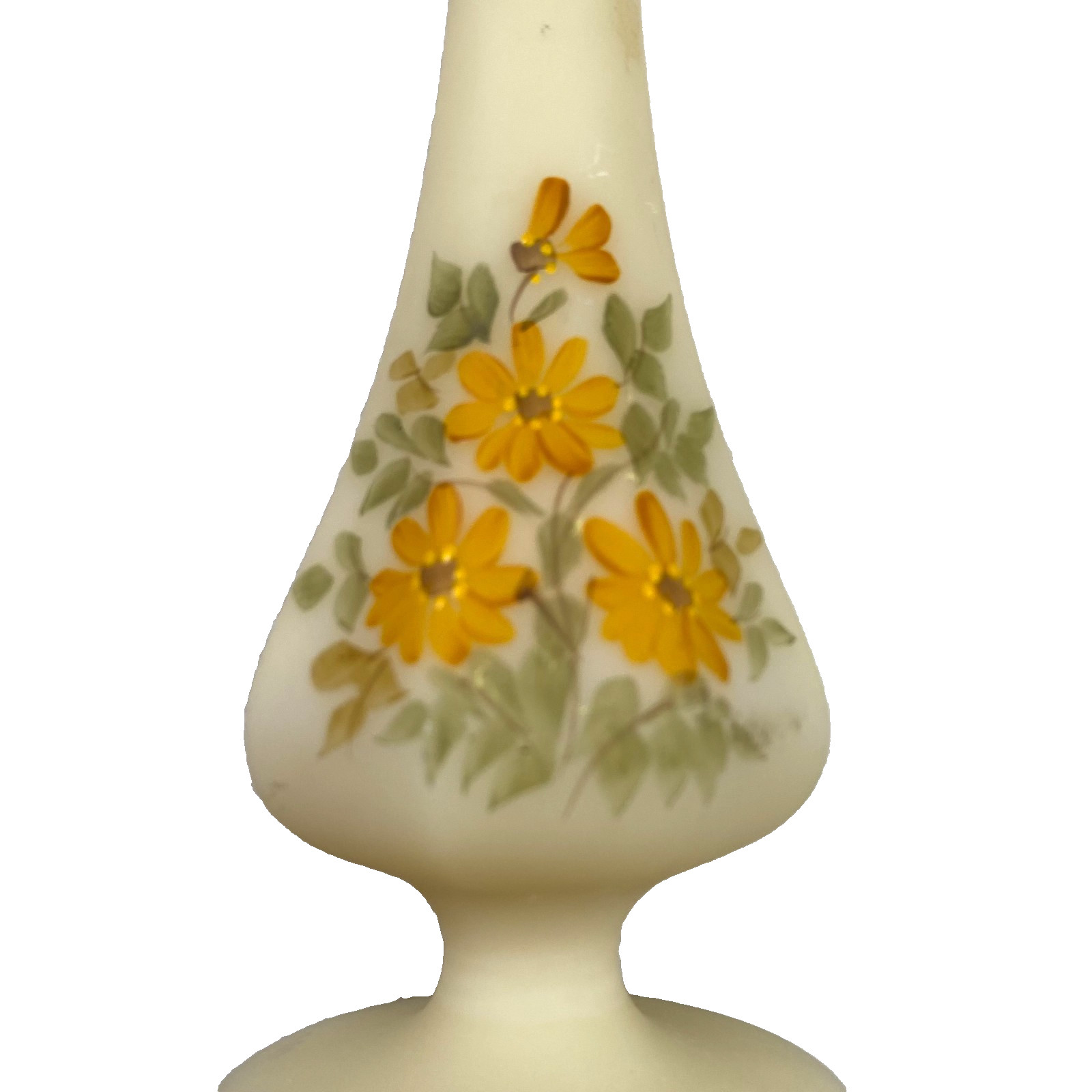 VTG 8″ Fenton Floral Custard Glass Swung Vase Hand Painted Signed MCM