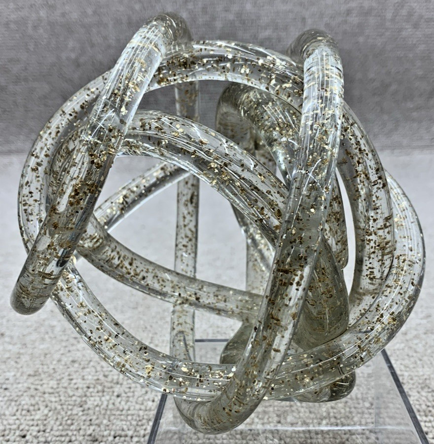 Twisted Infinity Rope Art Glass Sculpture Clear And Gold Speckles Knotted