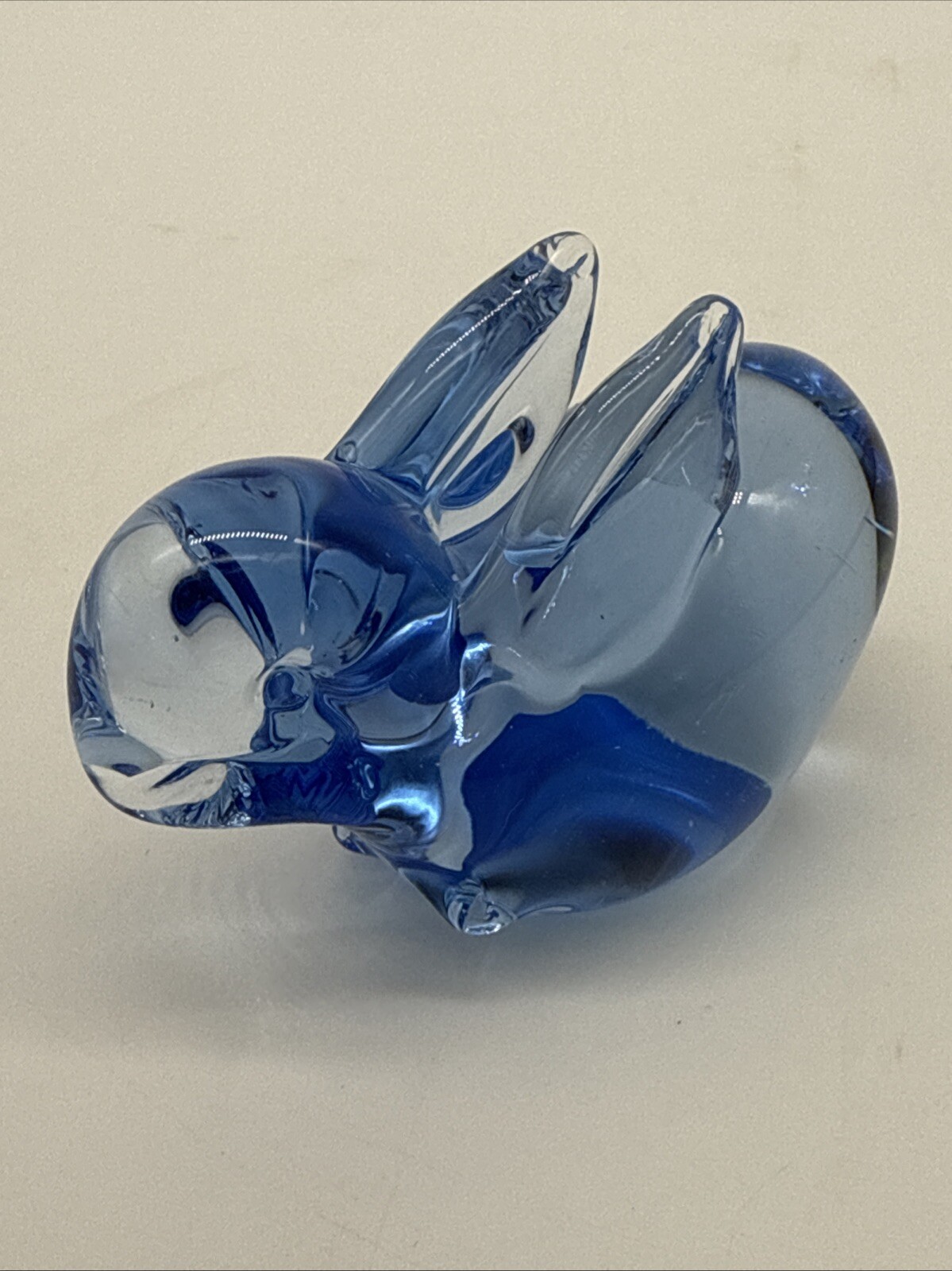 US Commemorative Fine Art Gallery COBALT BLUE Glass BUNNY 3” Paper Weight