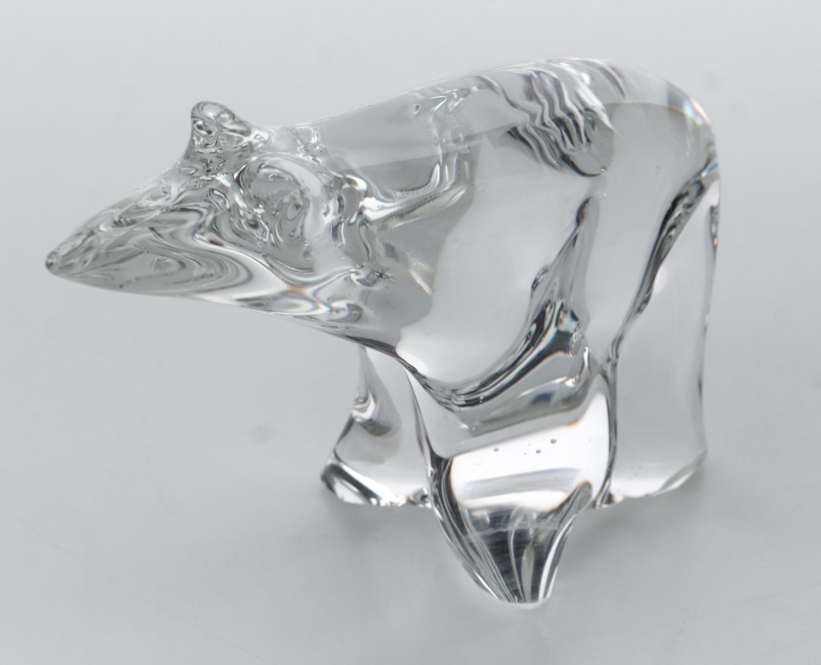 Art Glass Clear Crystal Polar Bear Paperweight 6x4in 591g (1.3lb) Used VG Canada