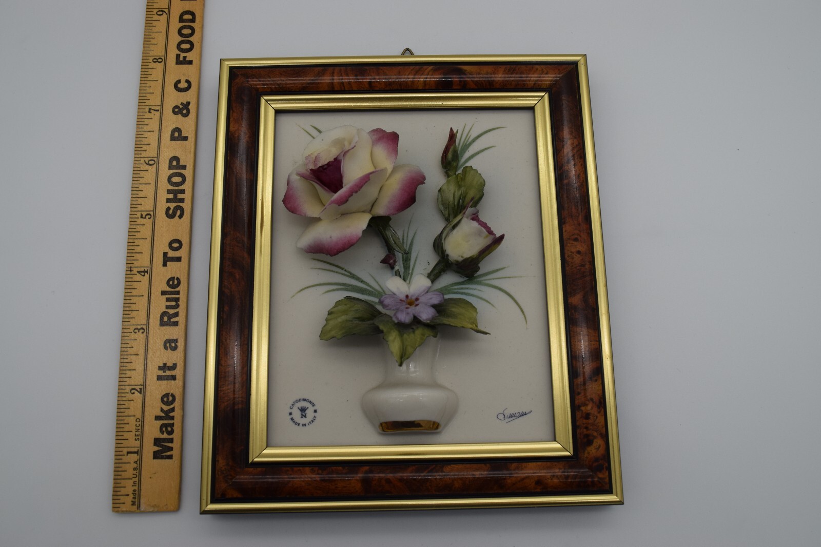 Capodimonte Italy Framed Wall Art Porcelain Flower Bouquet