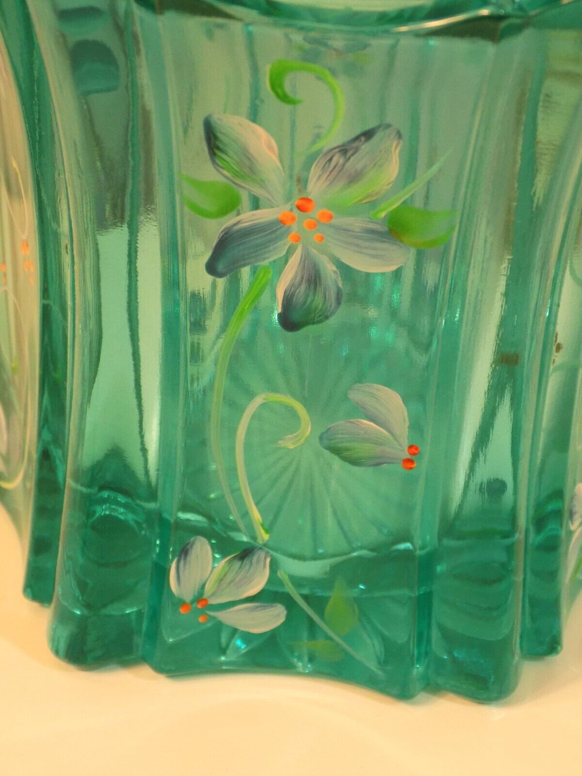 FENTON Vulcan Candy Box Jar w Lid Robins Egg Blue GLASS HP Floral Artist Signed
