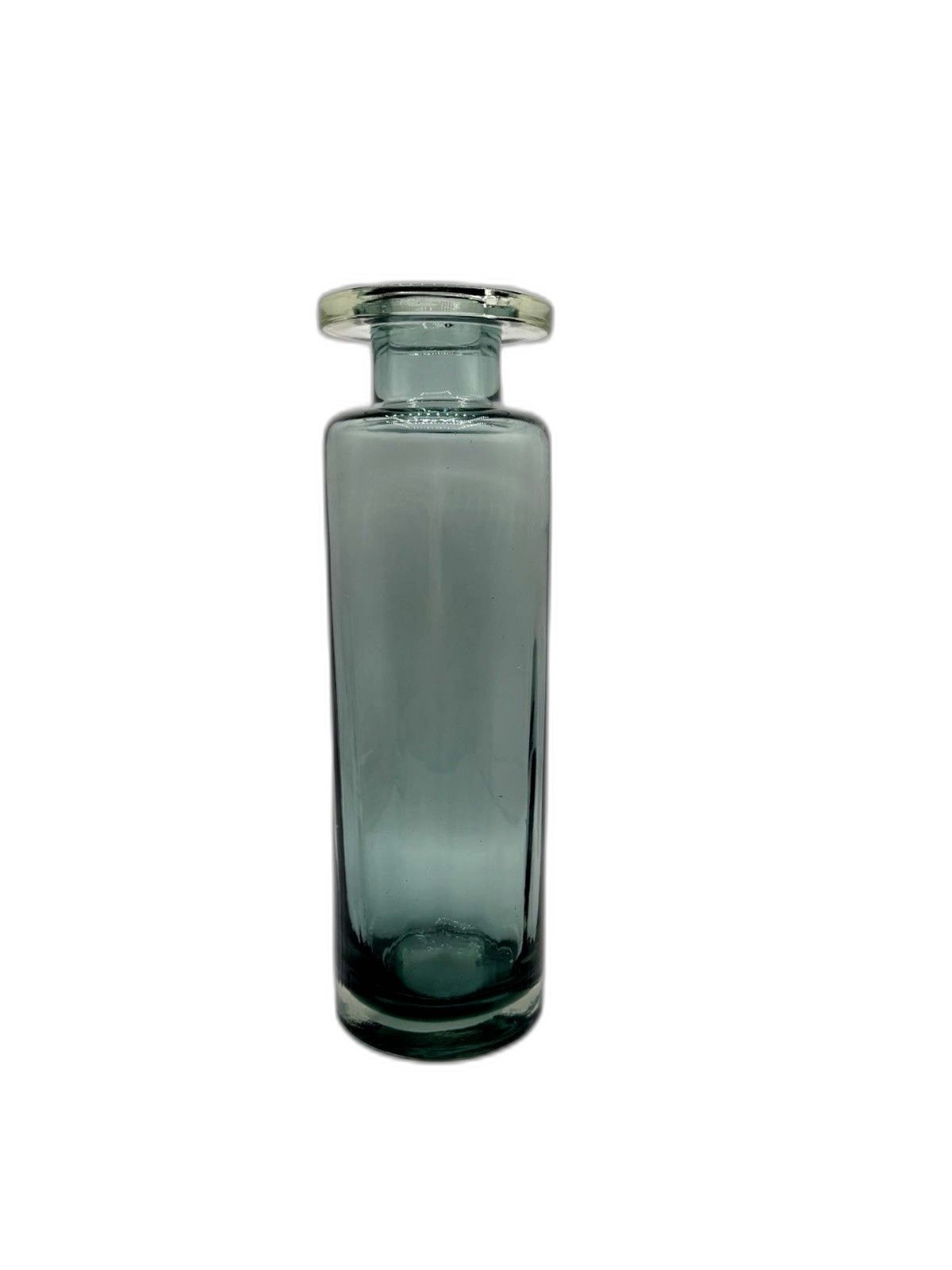 Vintage Hand-Blown Smoky Teal Blue Ribbed Cylinder Glass Vase MCM Style