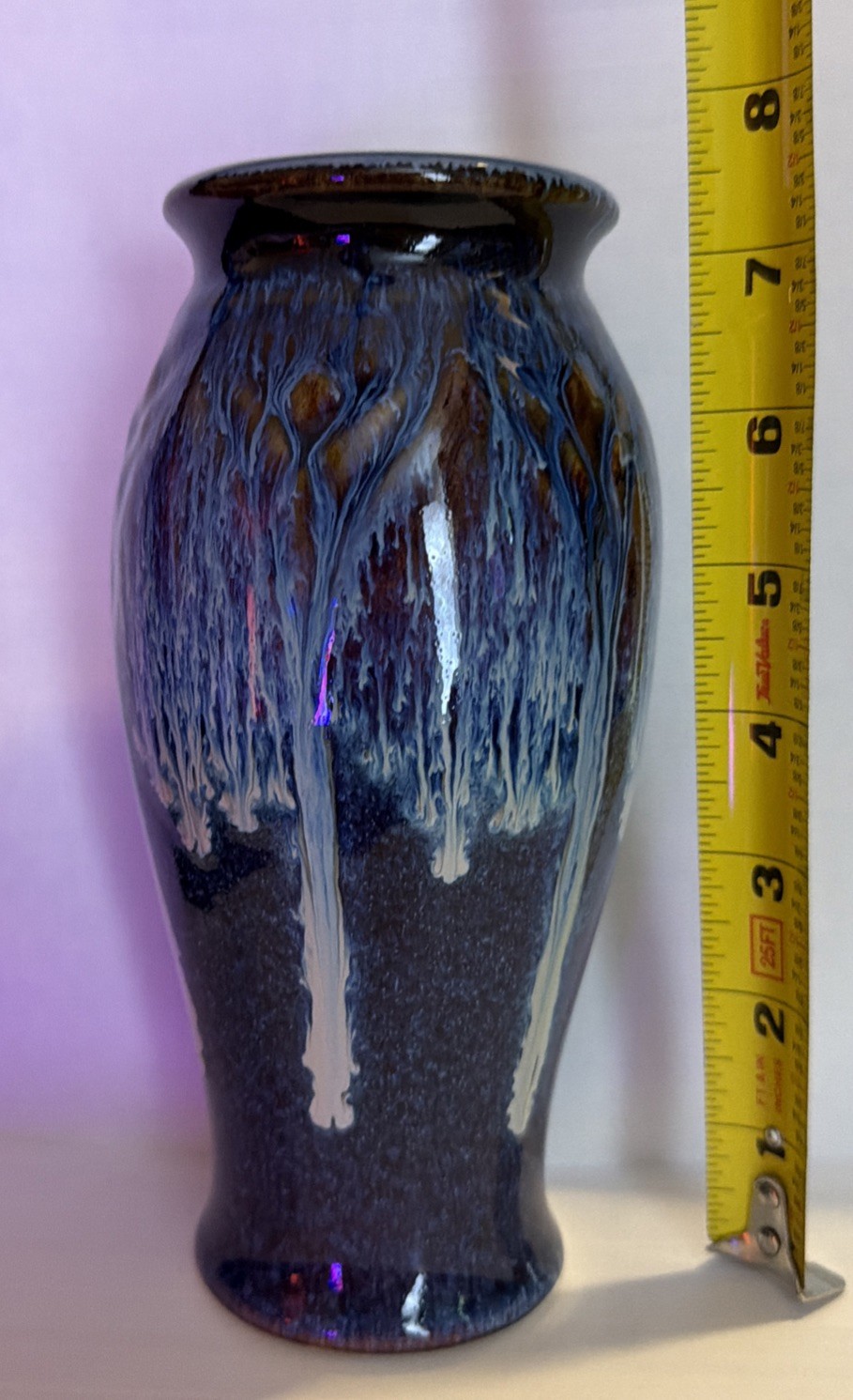 2016 Bill Campbell Art Pottery Vase 7.5 inch Blues Browns Flambeaux Excellent
