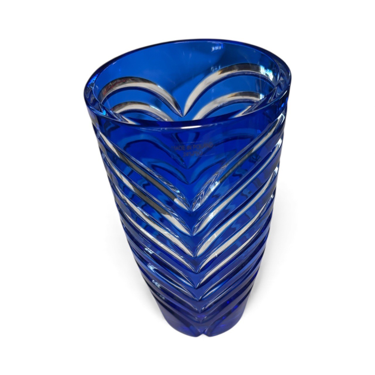 TOWLE Cut Crystal Chevron / Heart 7.25″Vase Cobalt Blue 24% PbO – Made In Poland