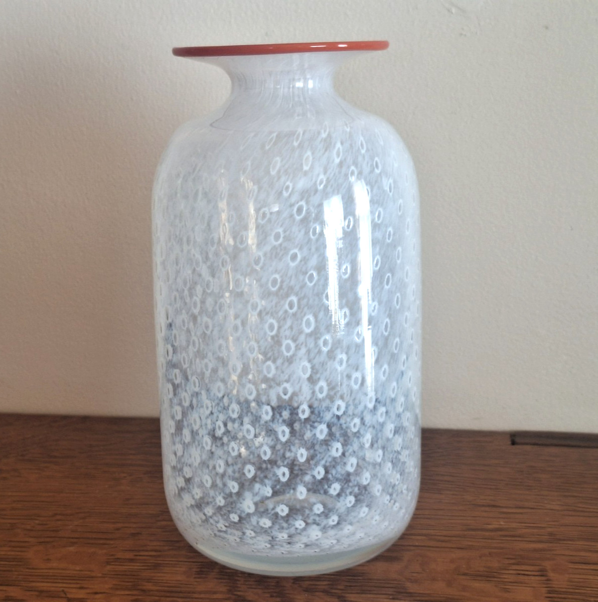Vintage Kosta Boda Bertil Vallien 8″ White Stratos Swedish Bubble Art Glass Vase