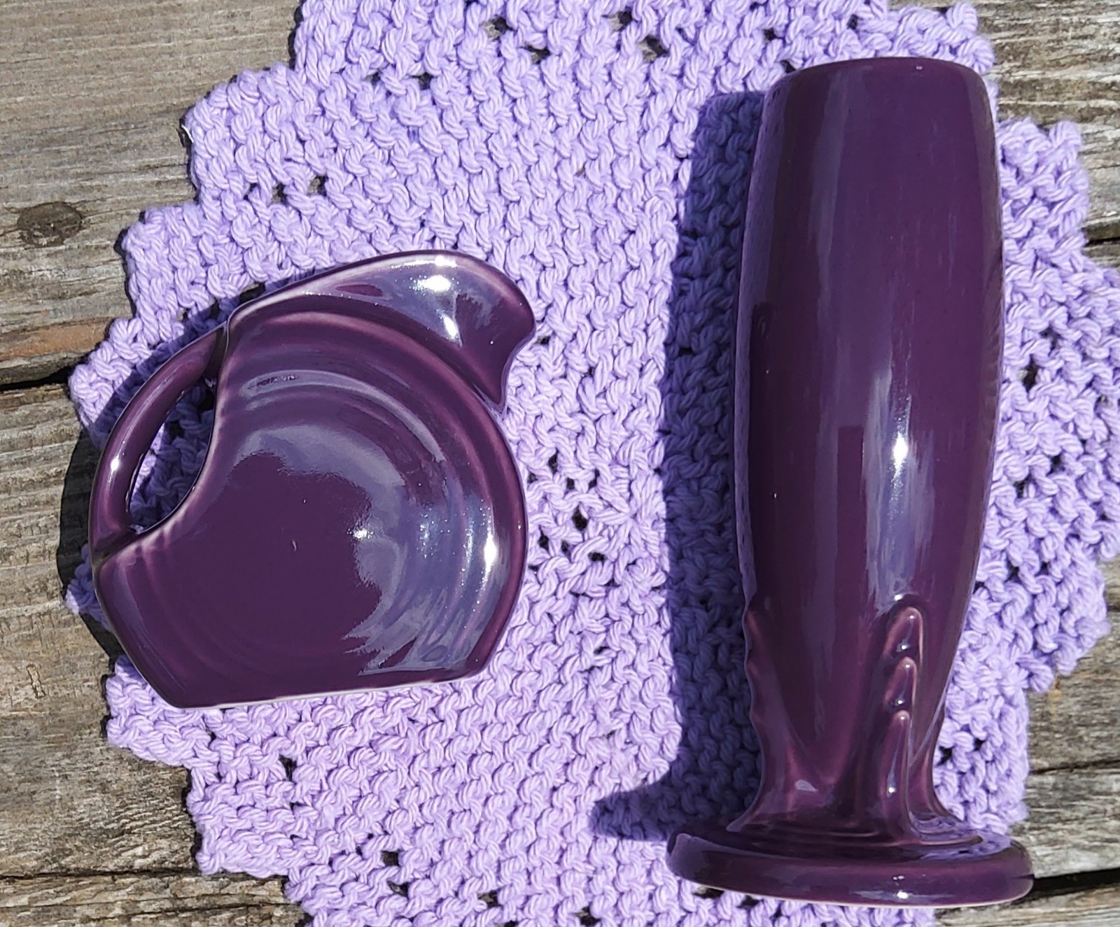 Fiestaware Mulberry Bud Vase & Mini Disk Pitcher, Never Used Fiesta