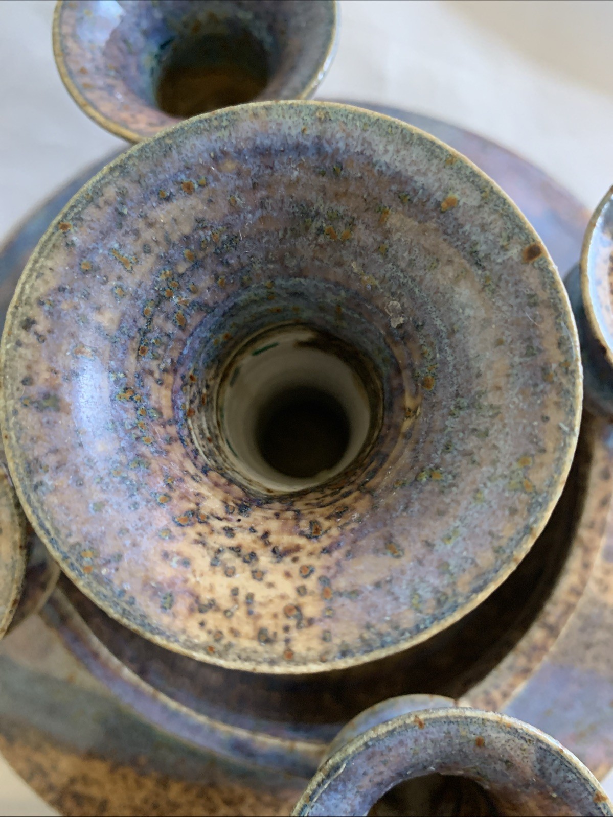 Vintage Handmade Studio Pottery 5 Taper Candlestick Holder Dish Custom Signed