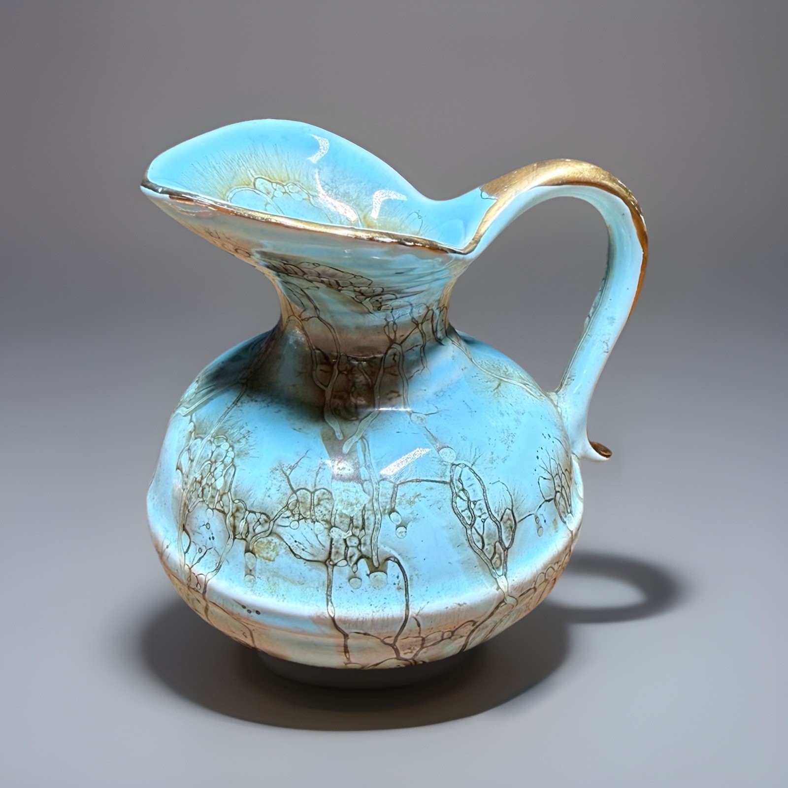 Vintage Ceramic Small Lusterware Pitcher Vase, HOLLAND, Robin Egg Blue Signed