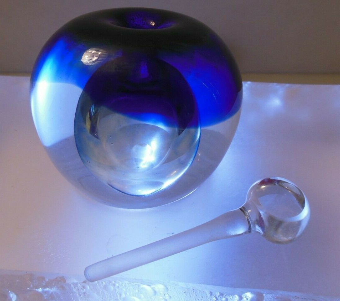 ZELLIQUE ART GLASS PERFUME BOTTLE PAPERWEIGHT Joseph Morel,1983 SIGN COBALT BLUE
