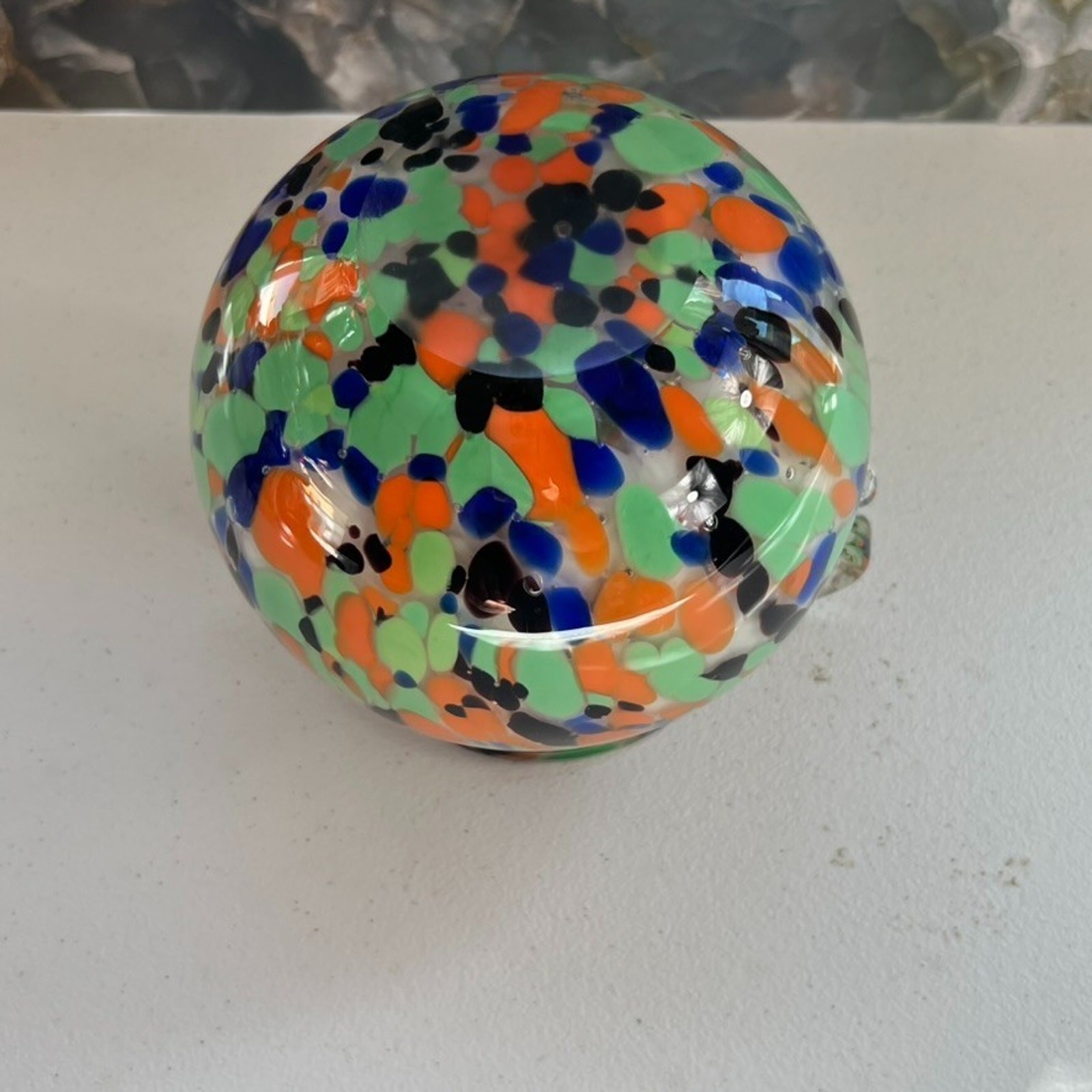 Vintage Hand Blown Art Glass Comfety Spotted Heavy Vase 2 Handles