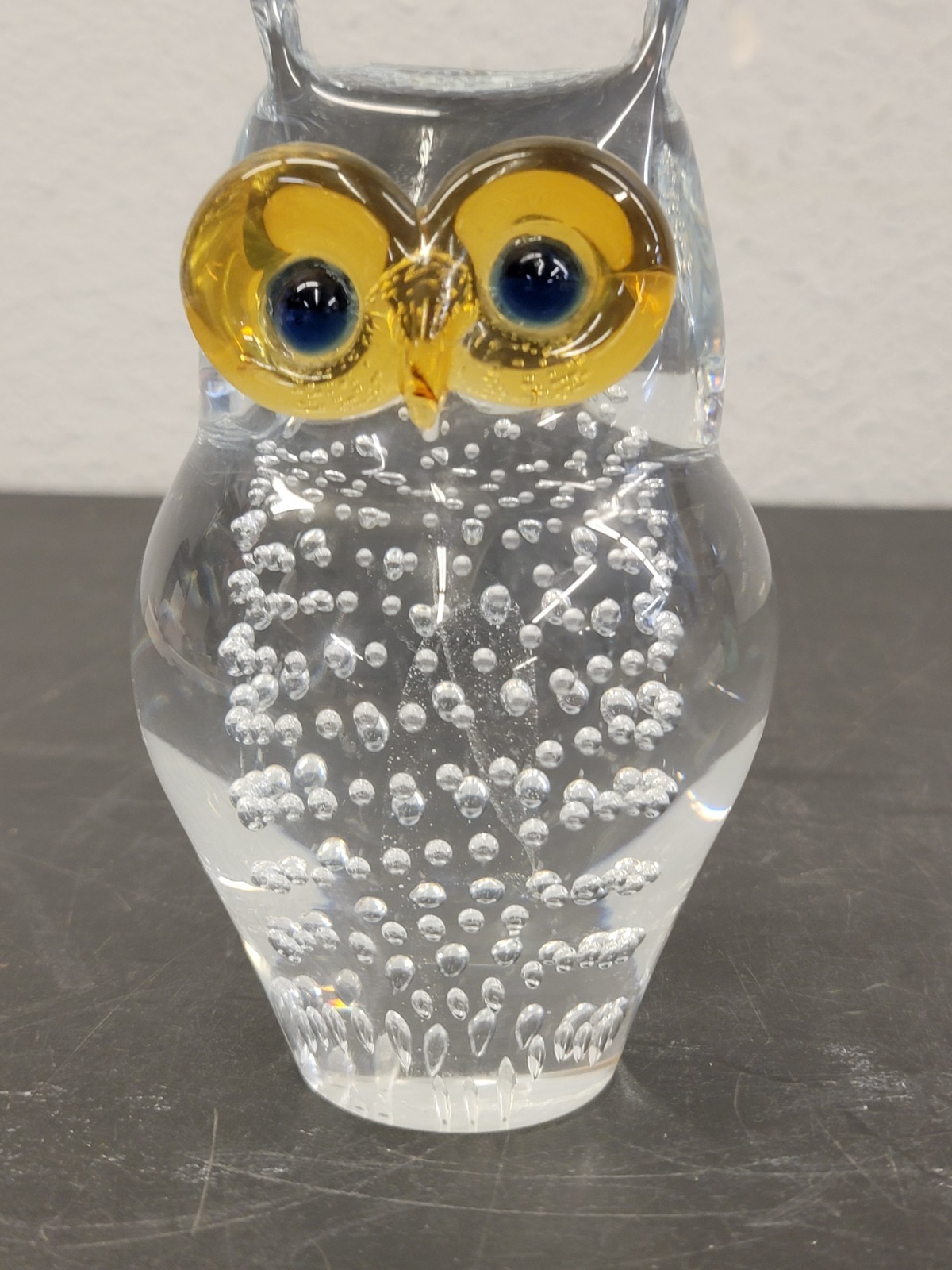 Bubbles Crystal Owl Paperweight Signed