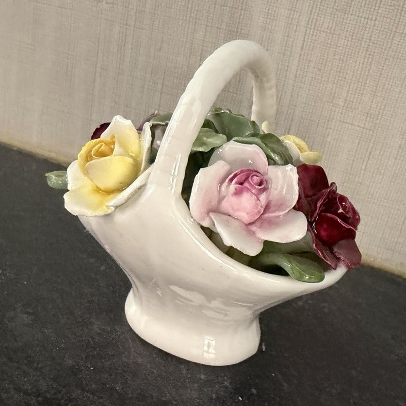 Aynsley Fine Bone China Hand Painted Floral Flower Basket Mini, England, 3in