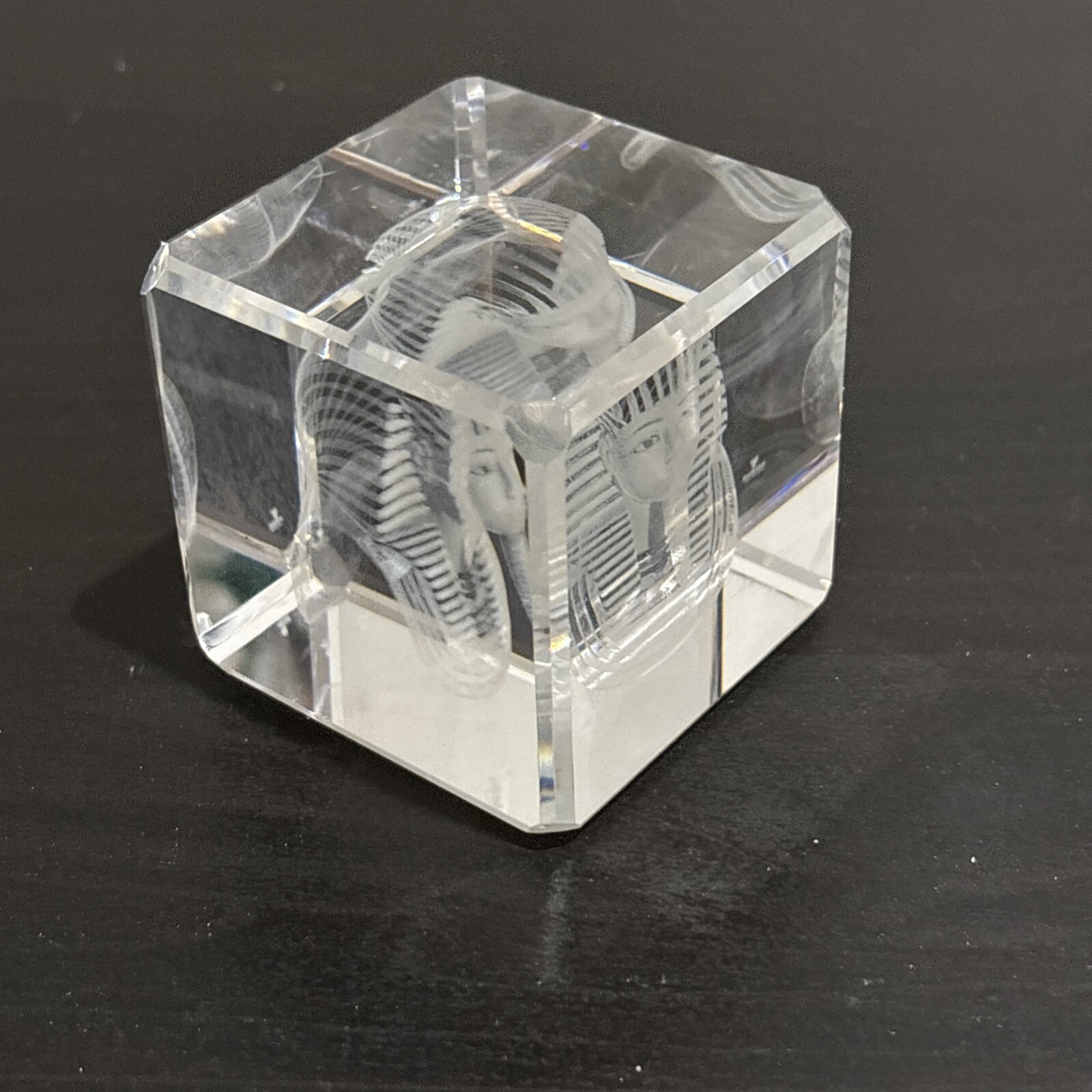 Asfour Crystal Egyptian Figurine Sculpture Cube Signed Egypt King 2.5”