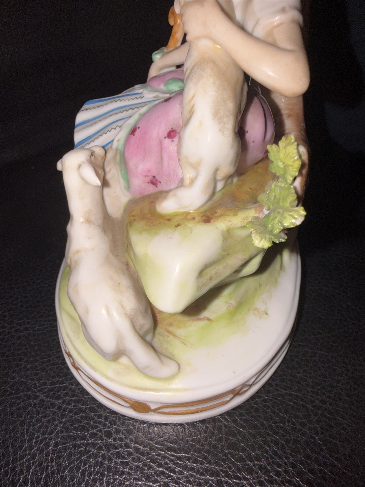 Vintage Kalk German Porcelain Shepherdess Figurine Lambs Crossed Arrows Mark