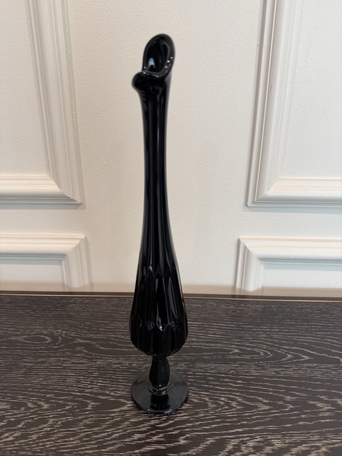 Vintage Fenton Ebony Black Thumbprint Swung Vase 13”