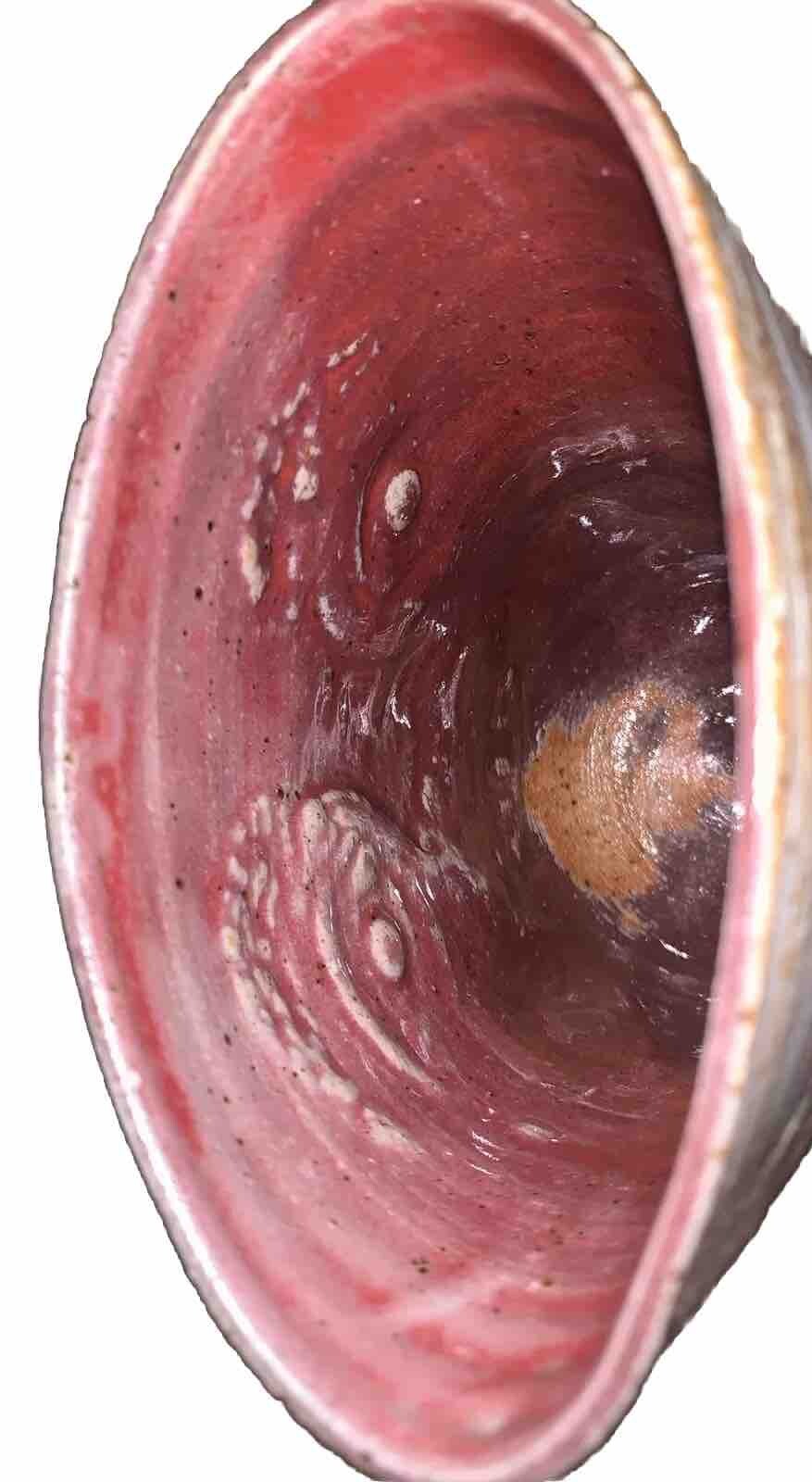 Original Gray Face Pottery Vase Terracotta Signed MM 5 3/8”T 4.75”L