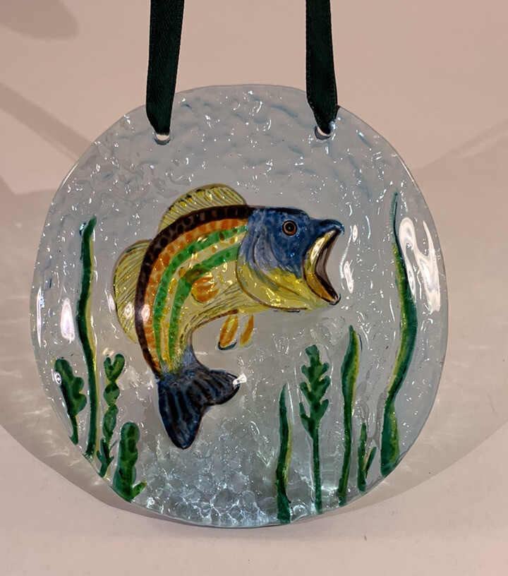 Largemouth Bass Glass Round Sun Catcher Ornament 4 in