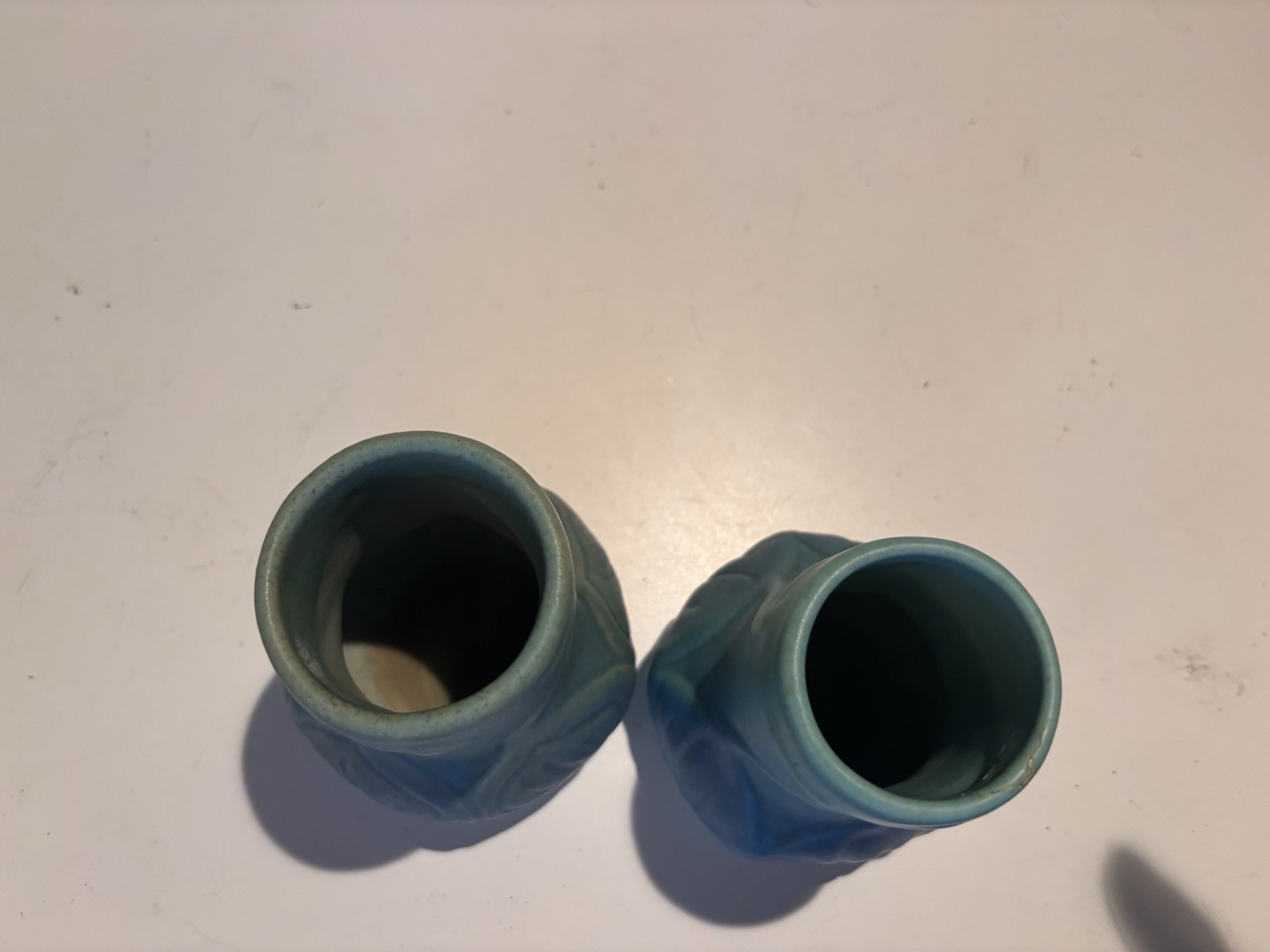 Van Briggle Turquoise Onion Bulb Ming Blue Green Pottery Vases (2) 4 1/4″ H