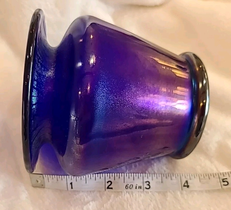 VIntage Vase Iridescent Cobalt Blue / Purple Flaired Rim Thick Art Pastel Glass