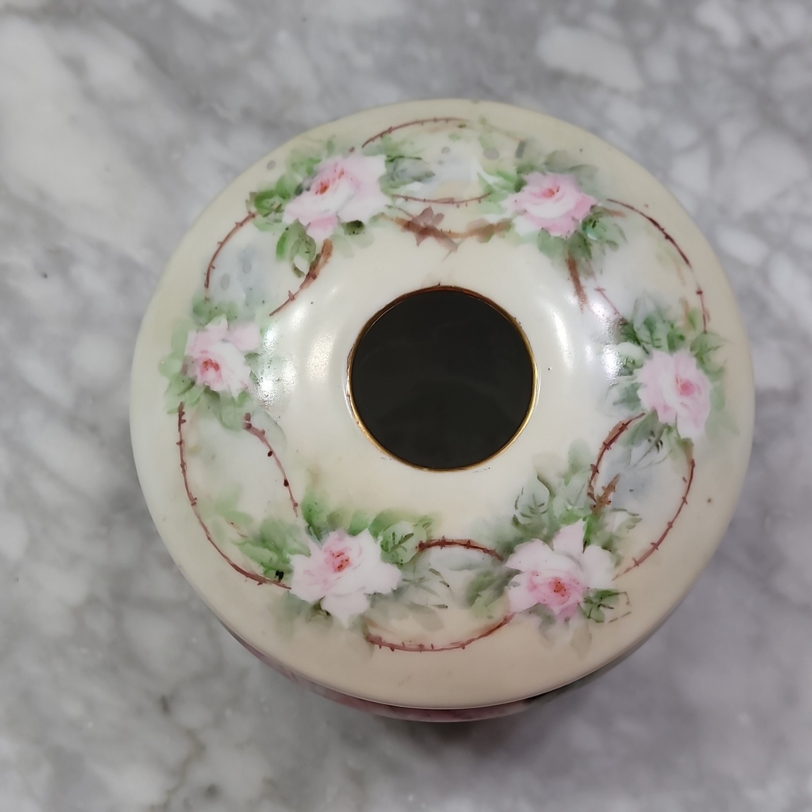 Set of Bavaria Porcelain Floral Lidded Trinket Box and Hair Receiver