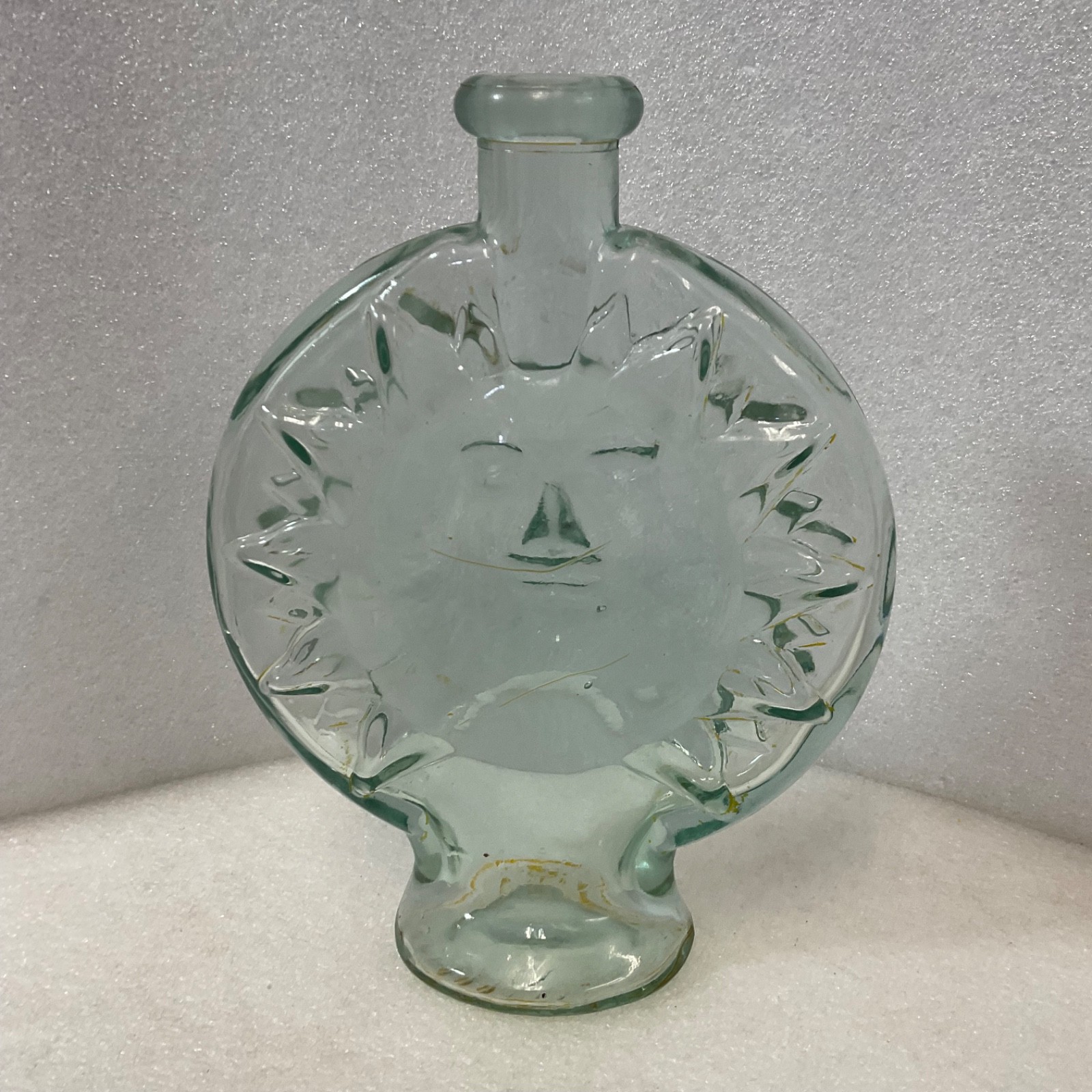 Clear Glass Sun Face Bottle 7in Sunburst Decorative Vase