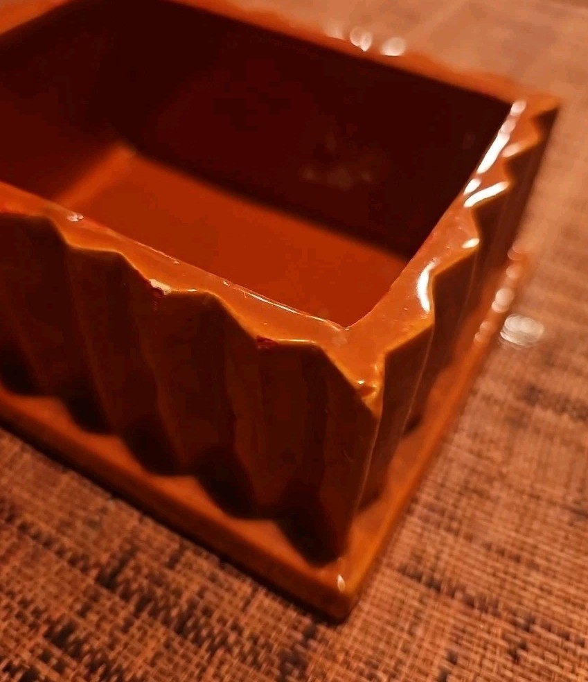 Cigarette Pottery Trinket Box w/Lid 60s Orange Ceramic MCM Italy #’d 75-57-READ