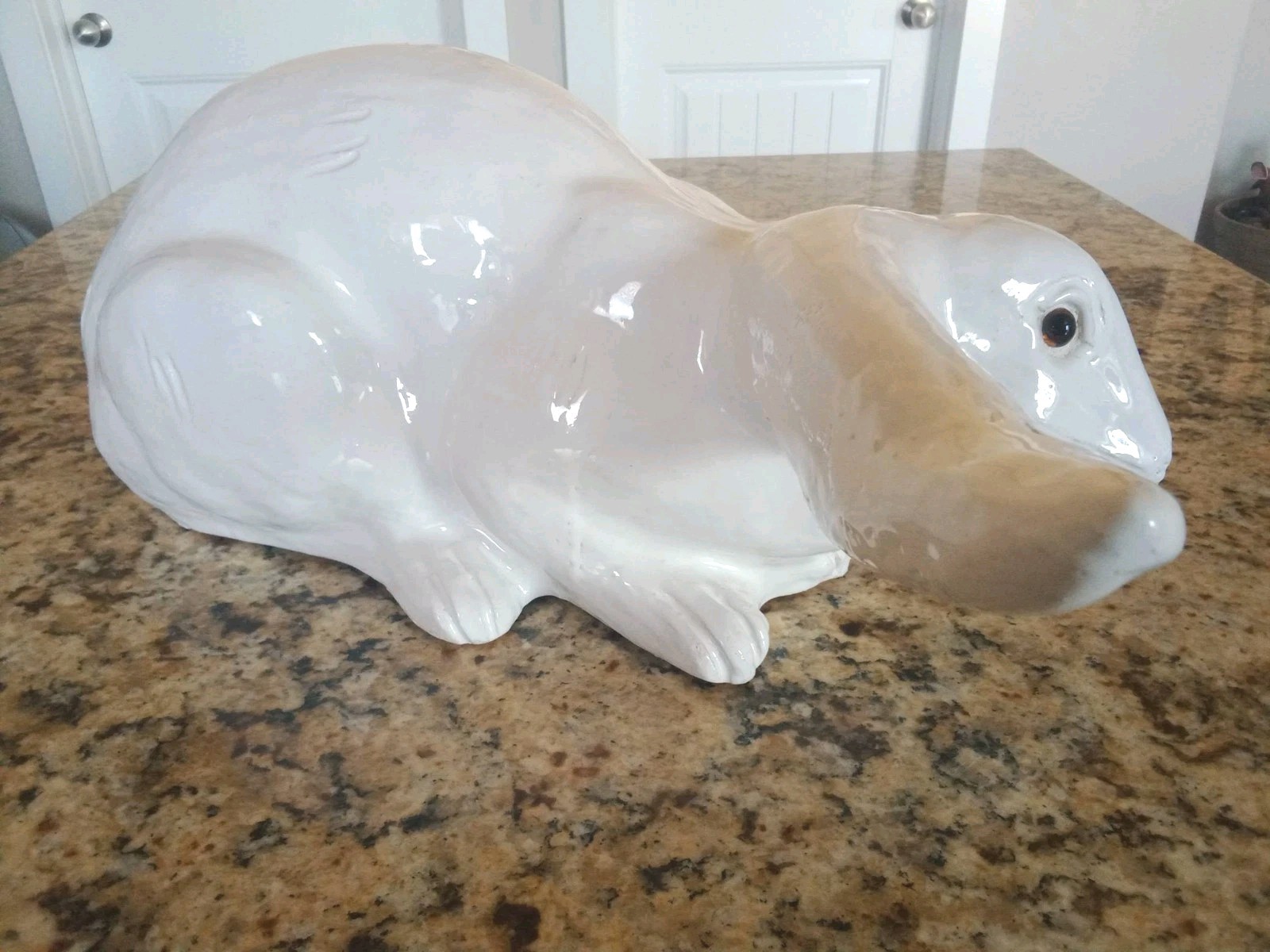 Vintage Bavent France Huge Terracotta Pottery Ceramic Bunny Rabbit Glass Eyes