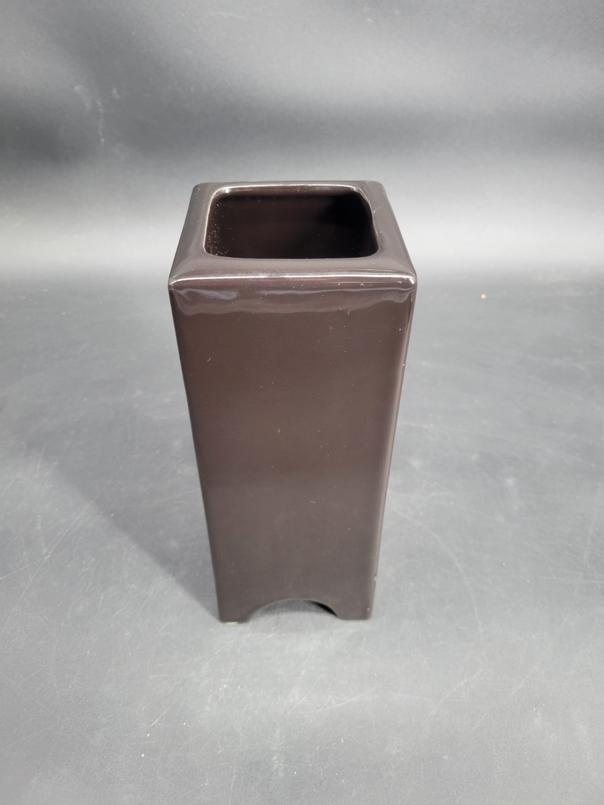 Vintage Haeger Floral 11 1/2 Inch Tall 4 1/8″ Square Black Ceramic Vase w/ Tag