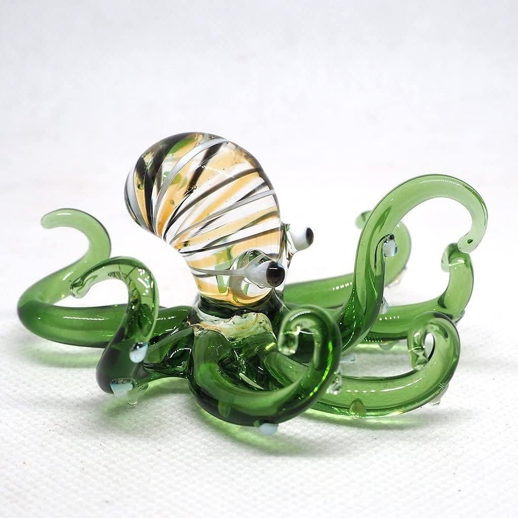 Sea Octopus Glass Figurine Ornament Decor Gift Miniature Hand Blown Green Coasta