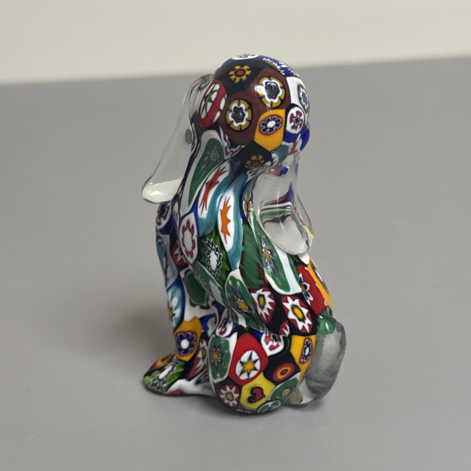 Vintage Murano Glass Hound Dog Millefiori Art Figurine Multi Color 3.75″ Tall