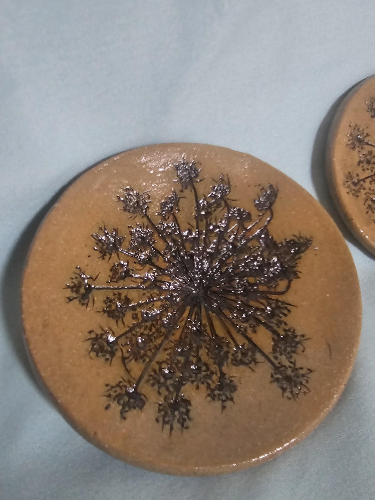 Set of 2 Handmade Studio Pottery Plates- Queen Anne’s Lace-Signed by artist OOAK