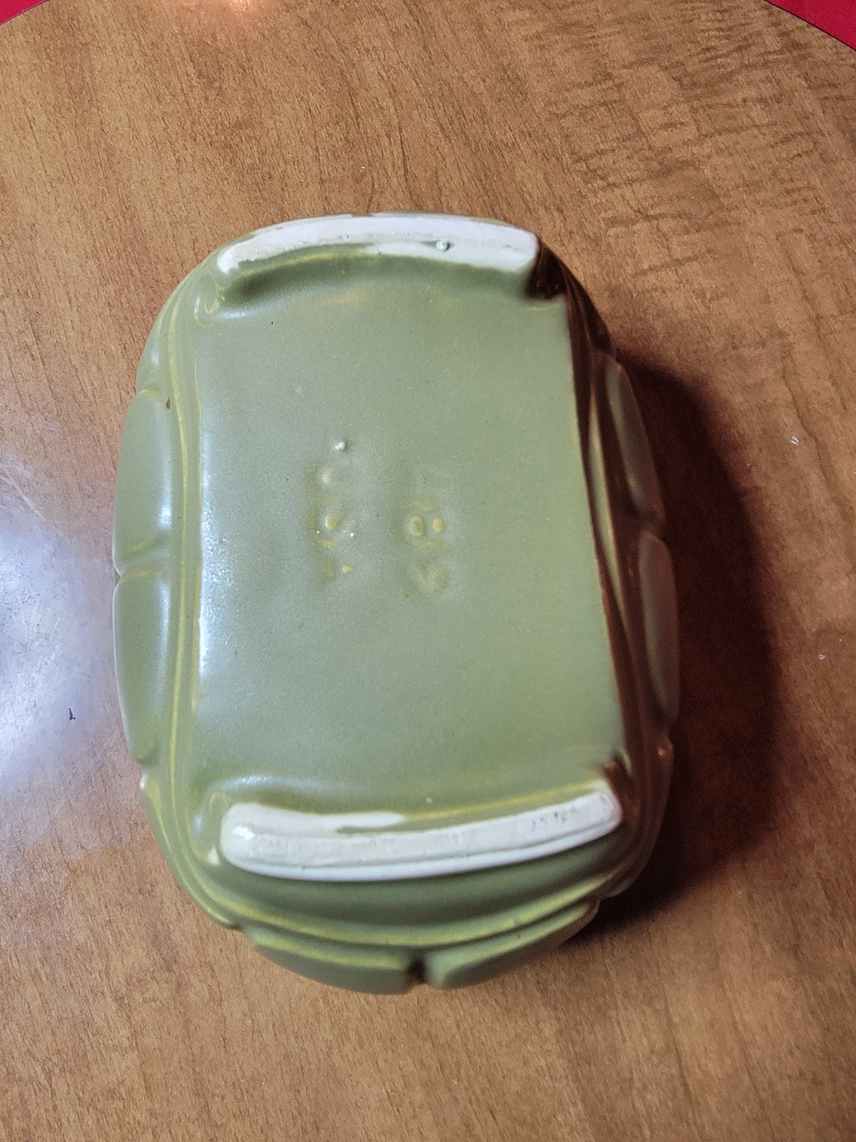 Vintage Small Oval PLANTER Ribbed Mint Light Green 7.5×3.5 GB35