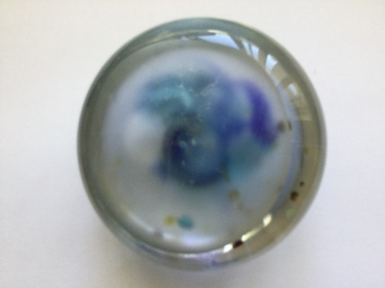 Vintage Hand-Blown Art Glass Paperweight 3.25″ Blue Swirl 1988 Signed