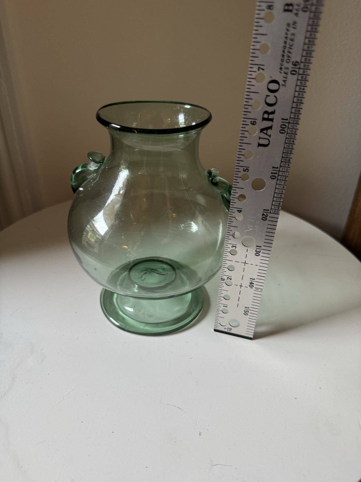 Mid Century Blanco Mexican Glass Amphora Vase Sage Green Tlaquepaque Folk Art