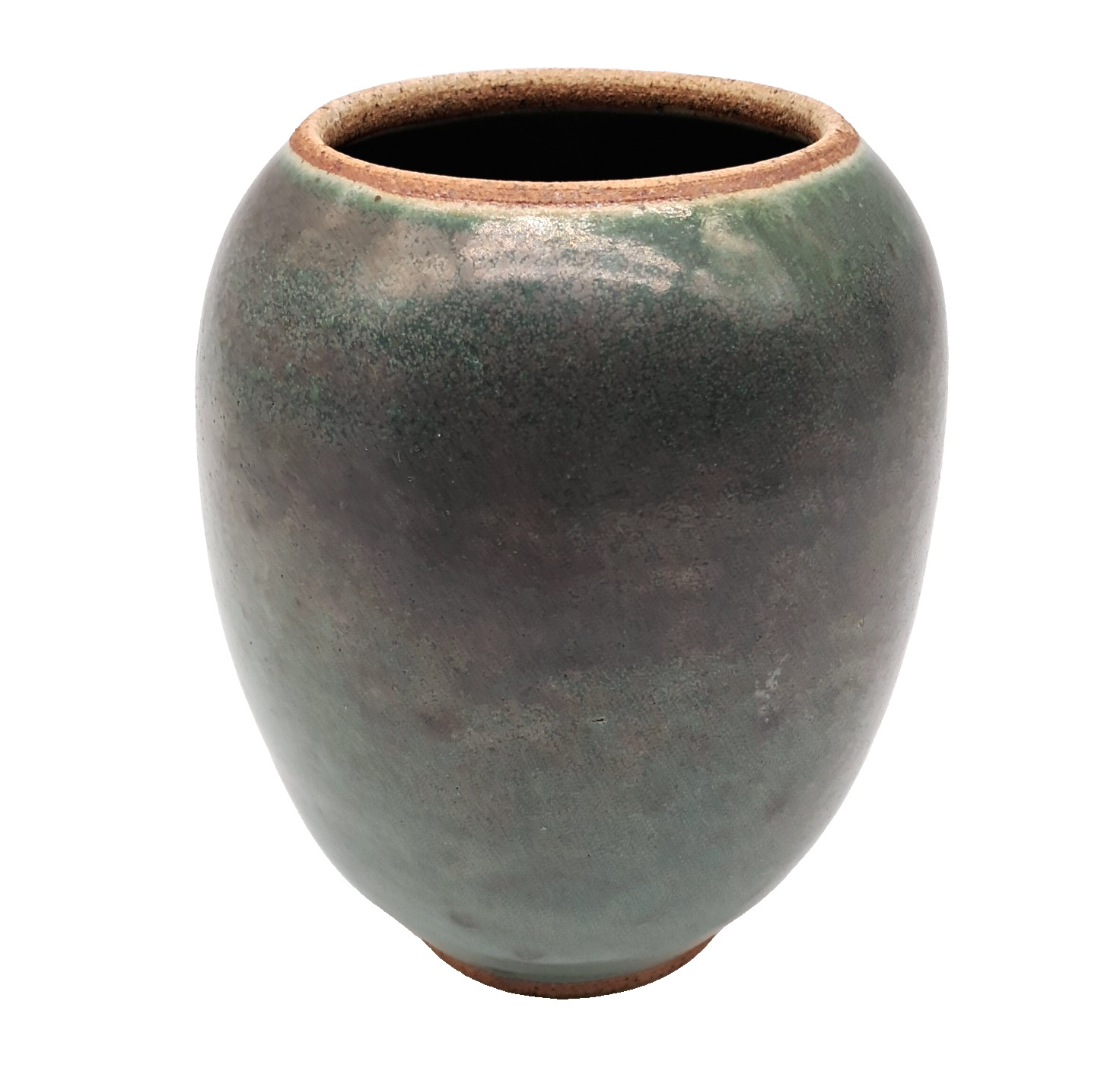 Signed Studio Art Pottery Lidded Urn Ginger Jar Earthy Green Glazed Canister 6″