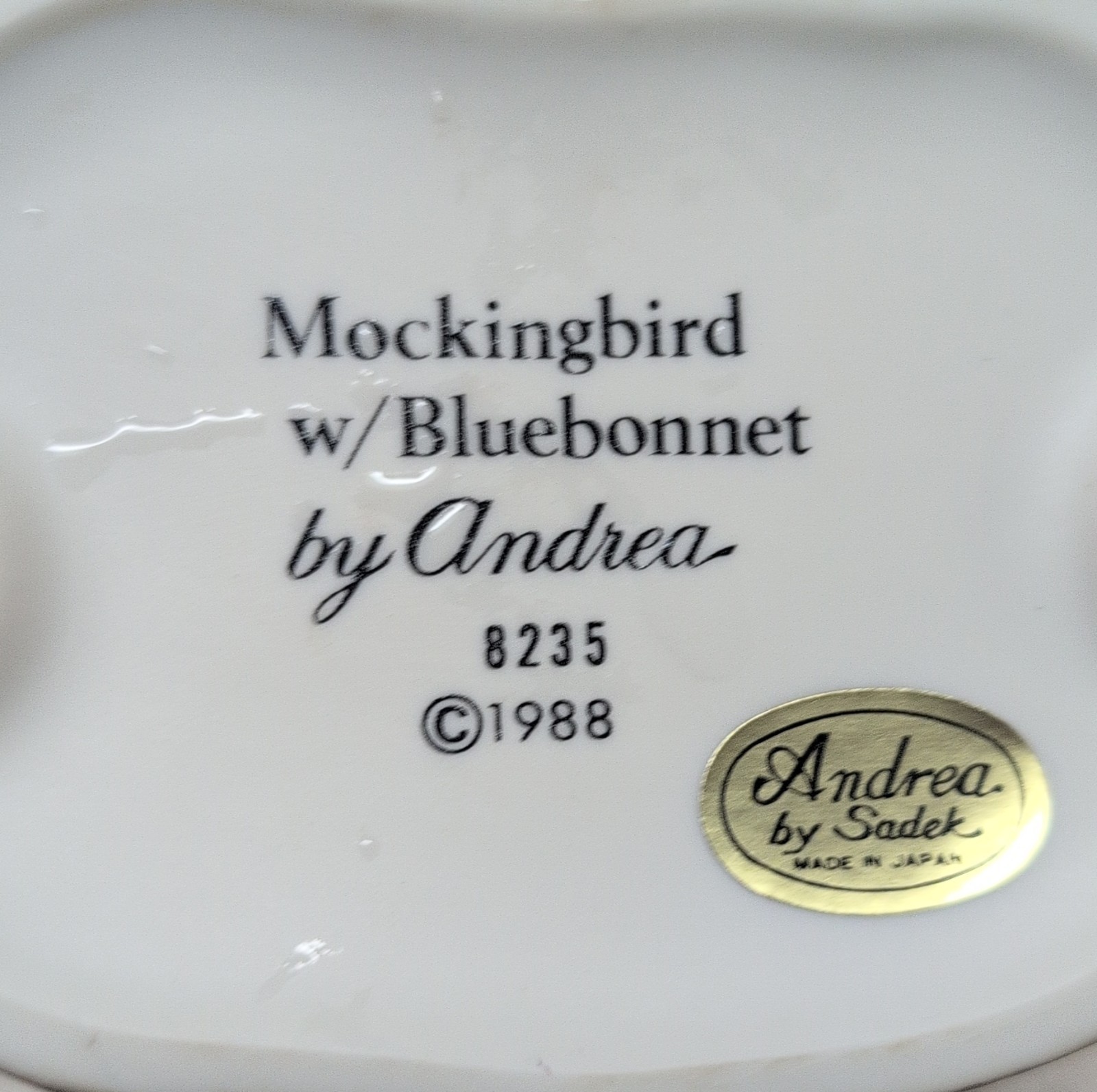 Andrea by Sadek Mockingbird w/ Bluebonnet Porcelain Figurine 1988 Japan 8235