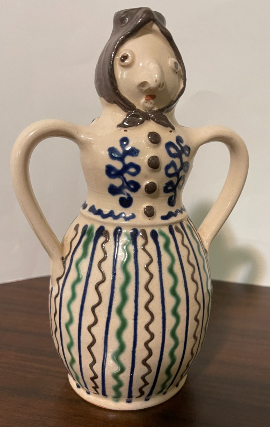 Folk Art Figurative Pottery Double Sided Lady Vase 8″ Tall Studio Pottery Signed