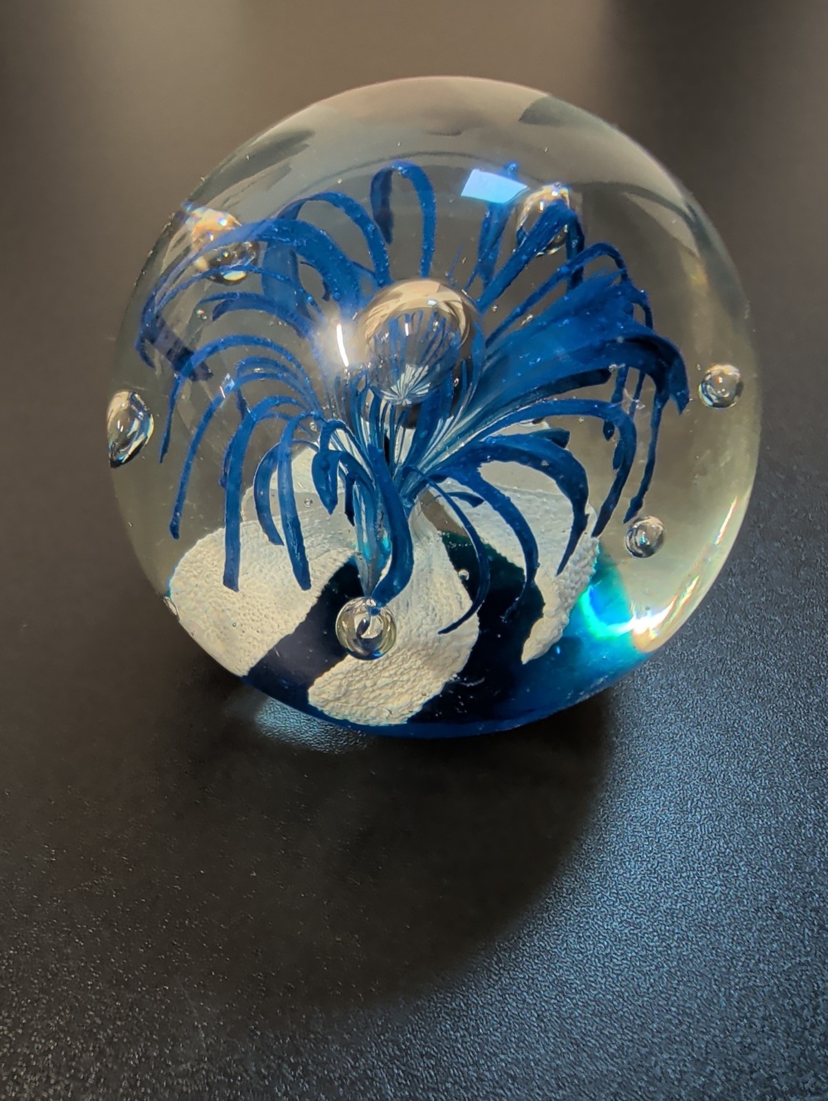 Art Glass Paperweight Bursting Flower Controlled Bubbles 3”T