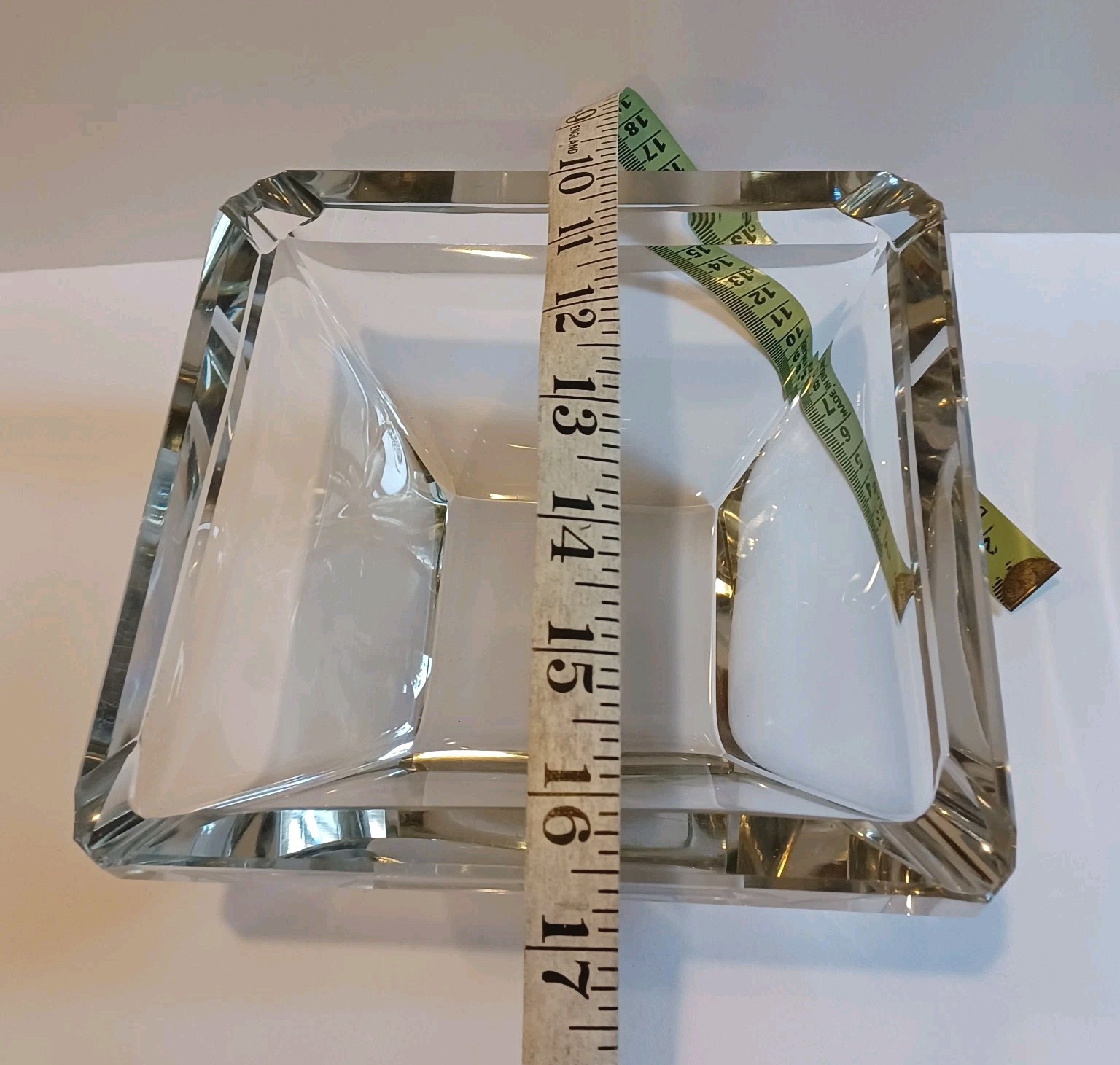Handcut Crystal Cigar Ashtray Trinket Dish 6.5 Inch Square Vintage Mid Century