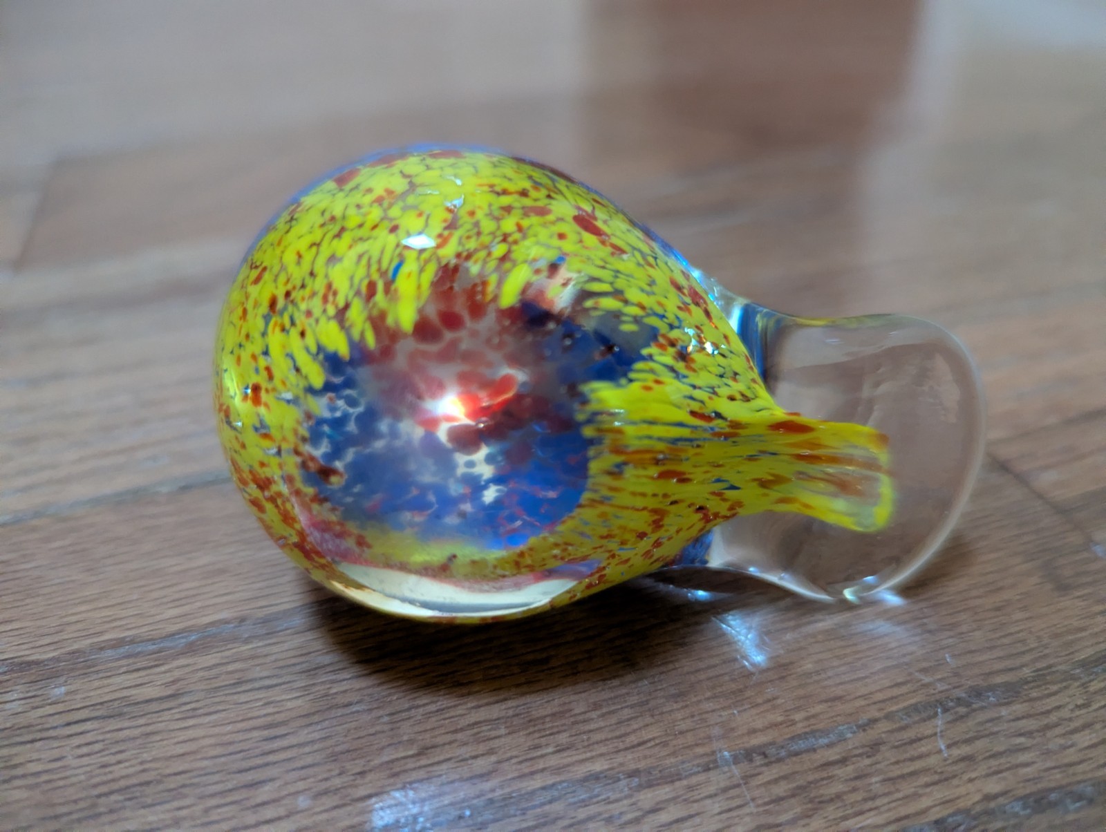 Glass red, blue and yellow bird decor